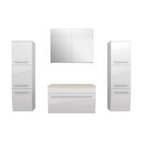BADMÖBEL Set Gently 3 V3 Weiß Badezimmermöbel Badspiegel Waschtisch 70 cm mit 1x 5W LED / Energiebox - Weiß, Glas/Kunststoff (46/40/70cm) - AcquaVapore by Sandra Jentho