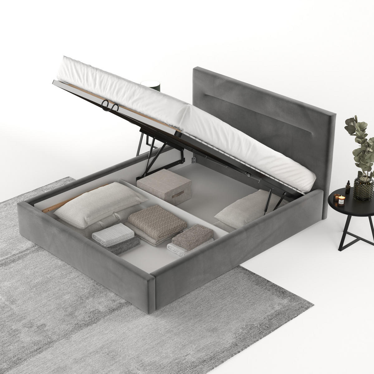 POLSTERBETT Liline 160/200 cm Grau im Kronos Stoff - Schwarz/Naturfarben, Holz/Holzwerkstoff (160/200cm) - AltaBeds