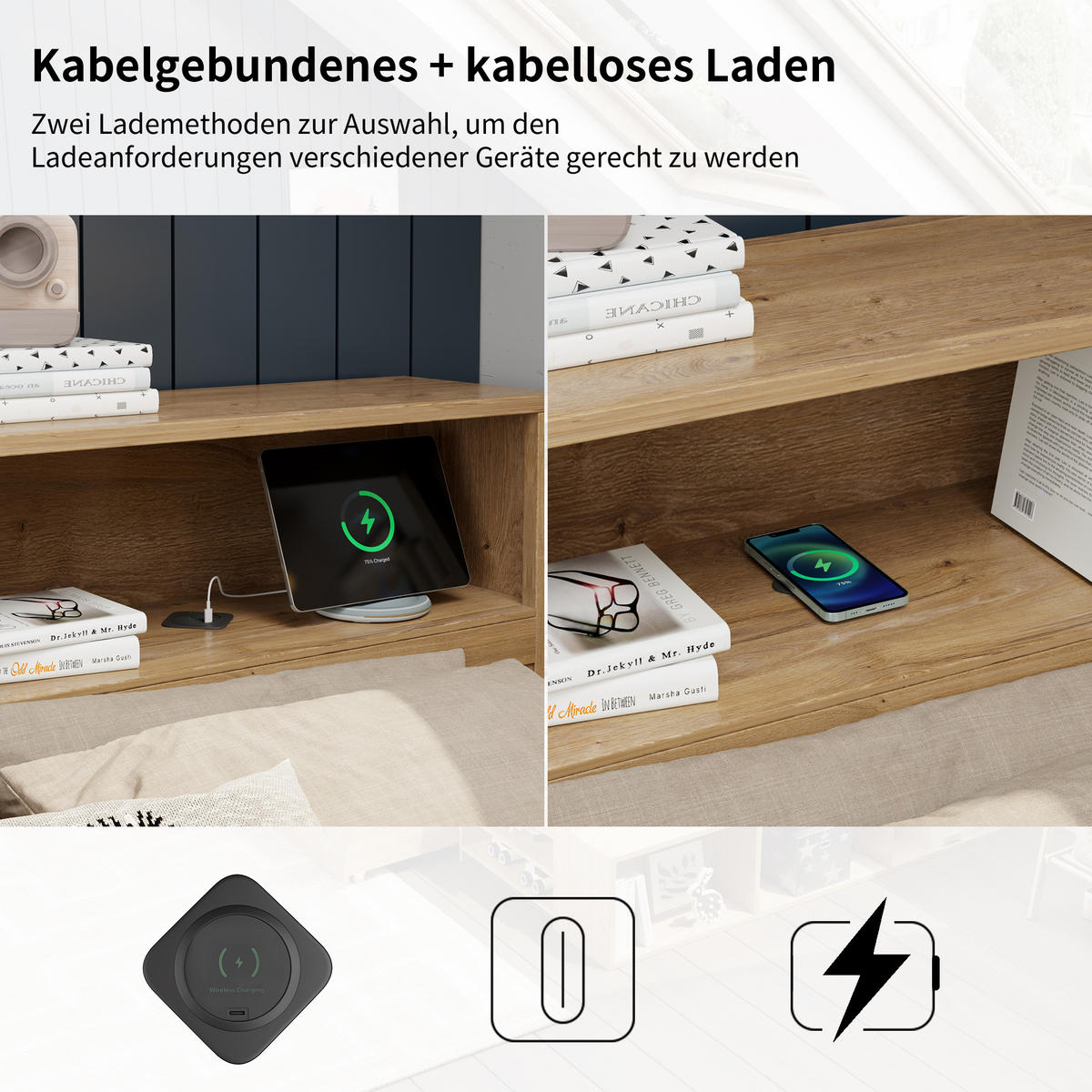 KINDERBETT 140x200 Stauraum Schubladen Regale Natur - Naturfarben, Holzwerkstoff (140/200cm) - FLIEKS