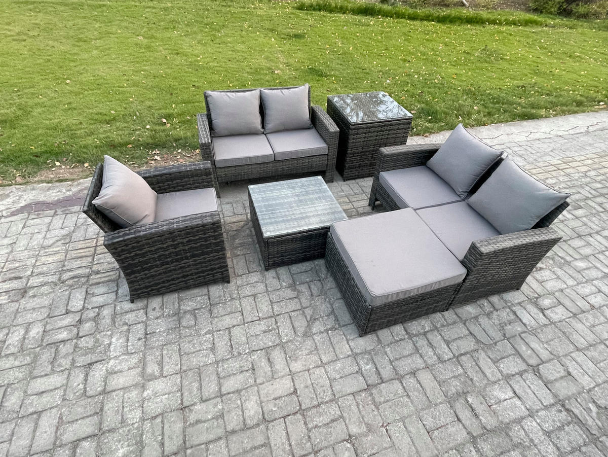 GARTENSOFA Hohe Rückenlehne Polyrattan Dunkelgrau 6-Sitzer - Dunkelgrau, Metall - Fimous