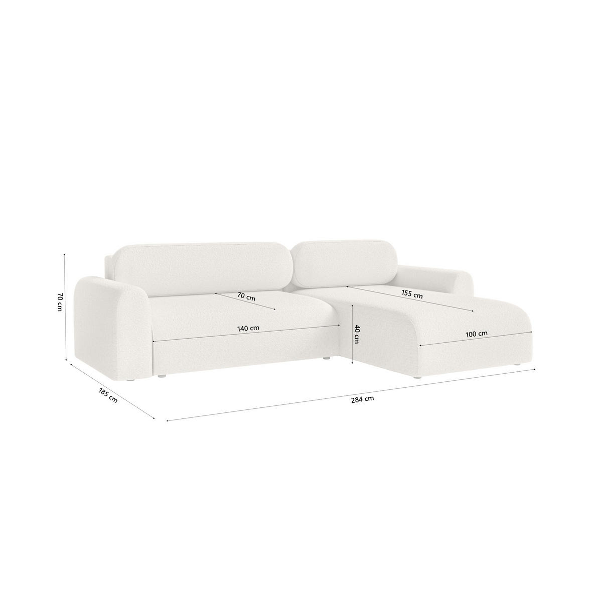 ECKSOFA Lome L mit Schlaffunktion, Beige - Beige, Textil (286/185cm) - Fedve