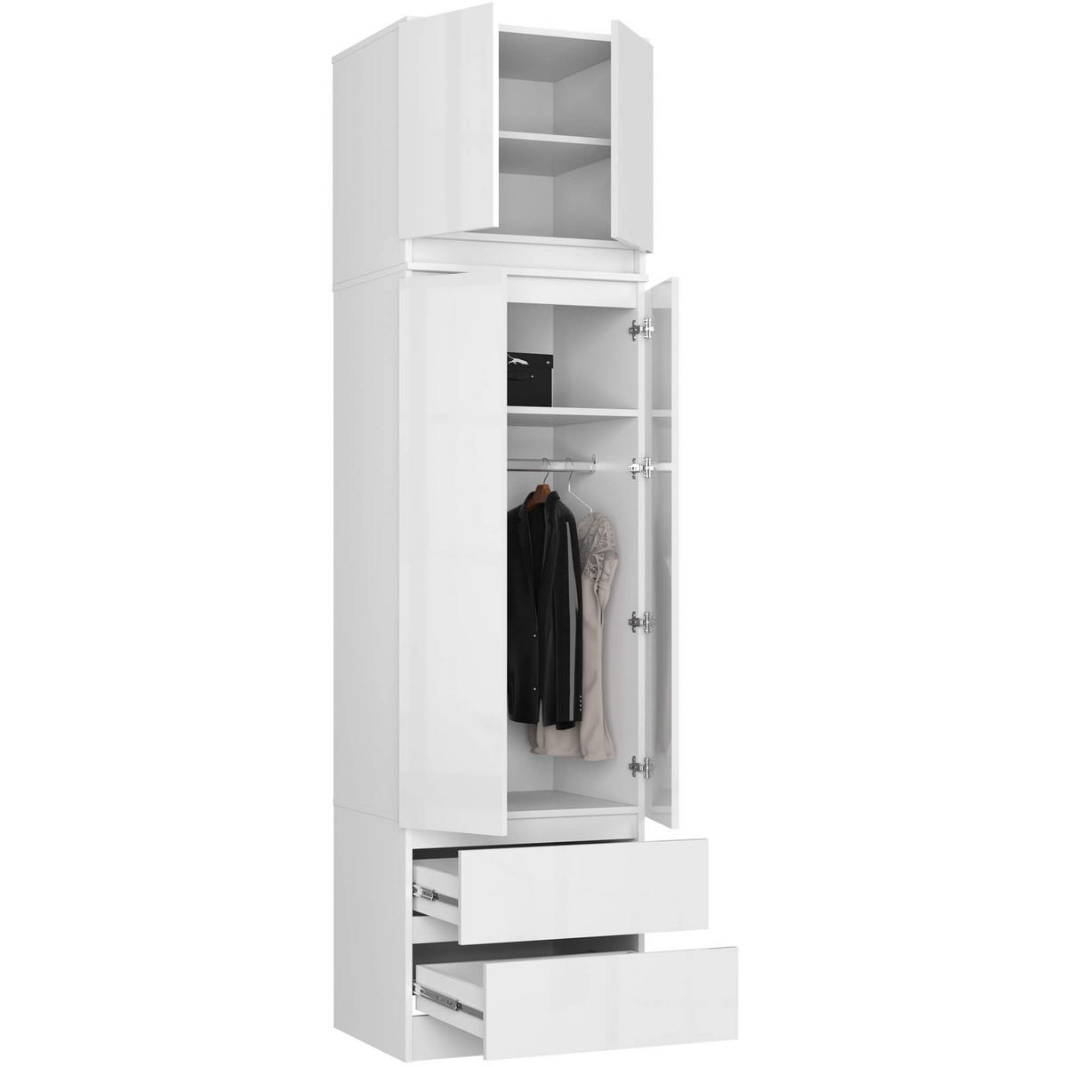 KLEIDERSCHRANK Weiß, Weißglanz 60x51x234 cm - Weiß Hochglanz/Weiß, Holzwerkstoff (60/234/51cm) - Akord