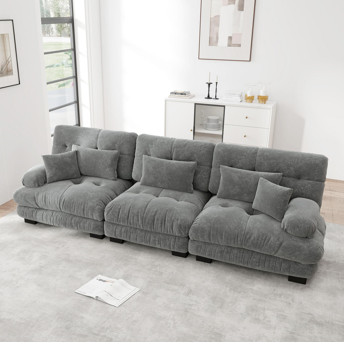 3-SITZER 313/77/81 cm Ecksofa grau aus Chenille mit Tiefensitz - Grau, Textil (77/81/313cm) - OKWISH