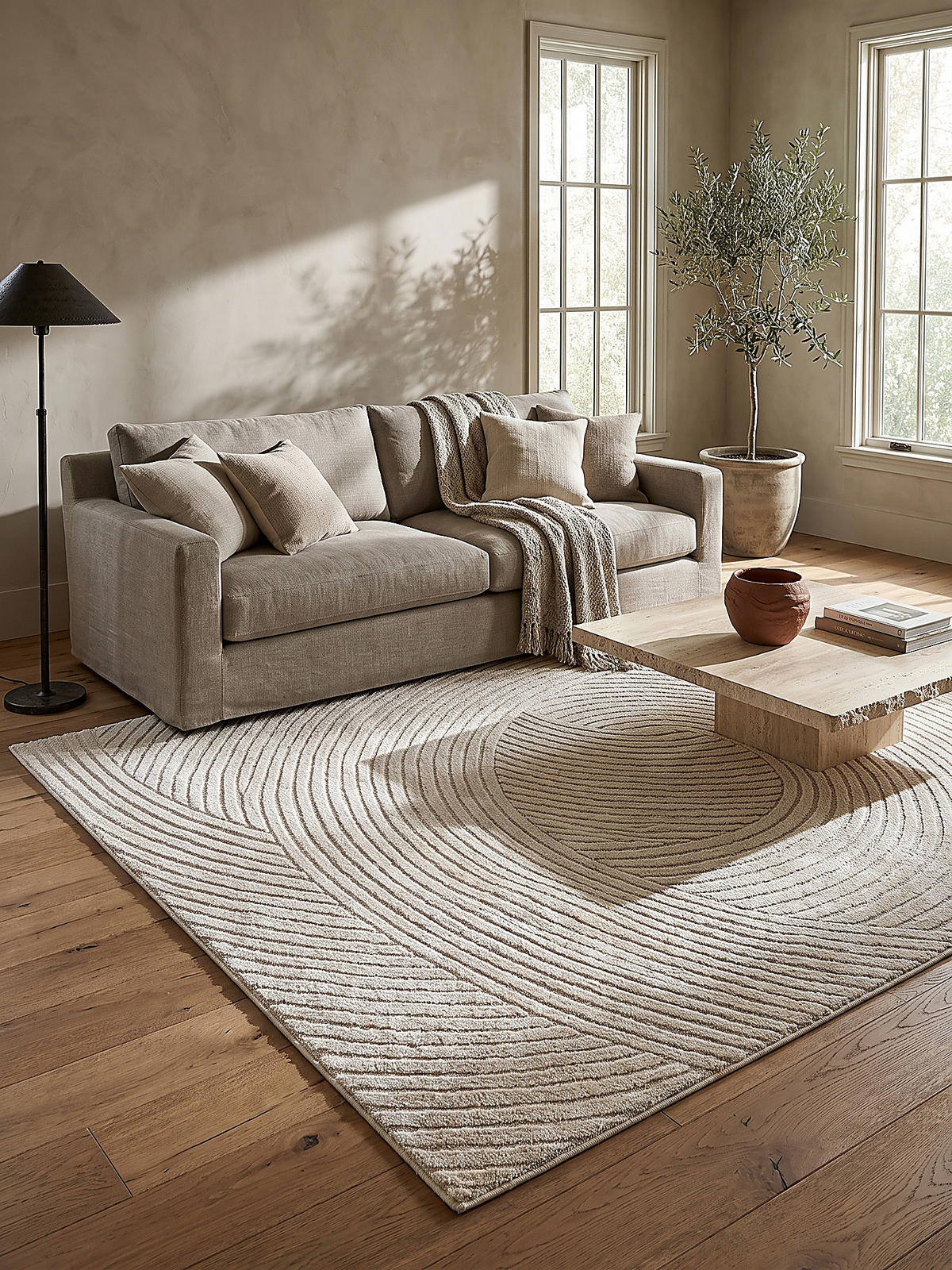 KURZFLORTEPPICH Geometrisch CETINA Polypropylen Creme 140 x 200 cm - Beige, Textil (140/200cm) - KADIMA DESIGN