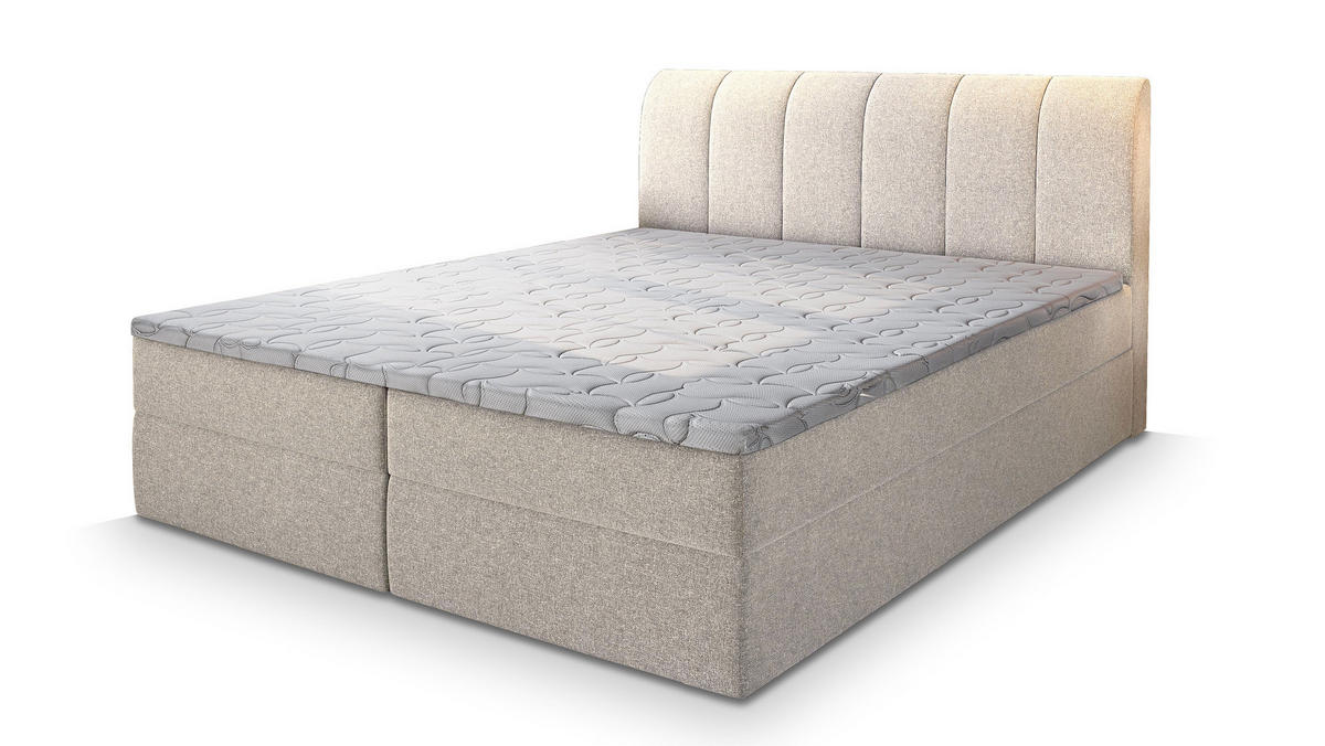 BOXBETT CEVANO 160x200 cm mit Matratze und Topper - Beige - Beige, Holz (160/200cm) - MASSENO
