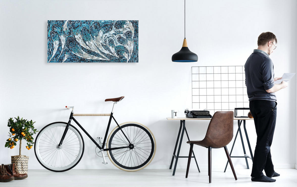 MOSAIK-WANDBILD Blau 100/45 cm - Blau, Glas (4.7/45cm) - KUNSTLOFT