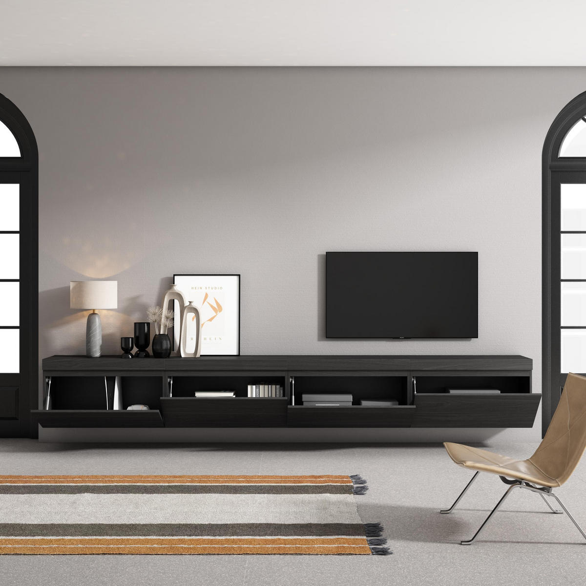 TV-SCHRANK Lowboard, Hängend, schwarz, 320/35/45cm - Schwarz, Holzwerkstoff (320/45/35cm) - Skraut Home