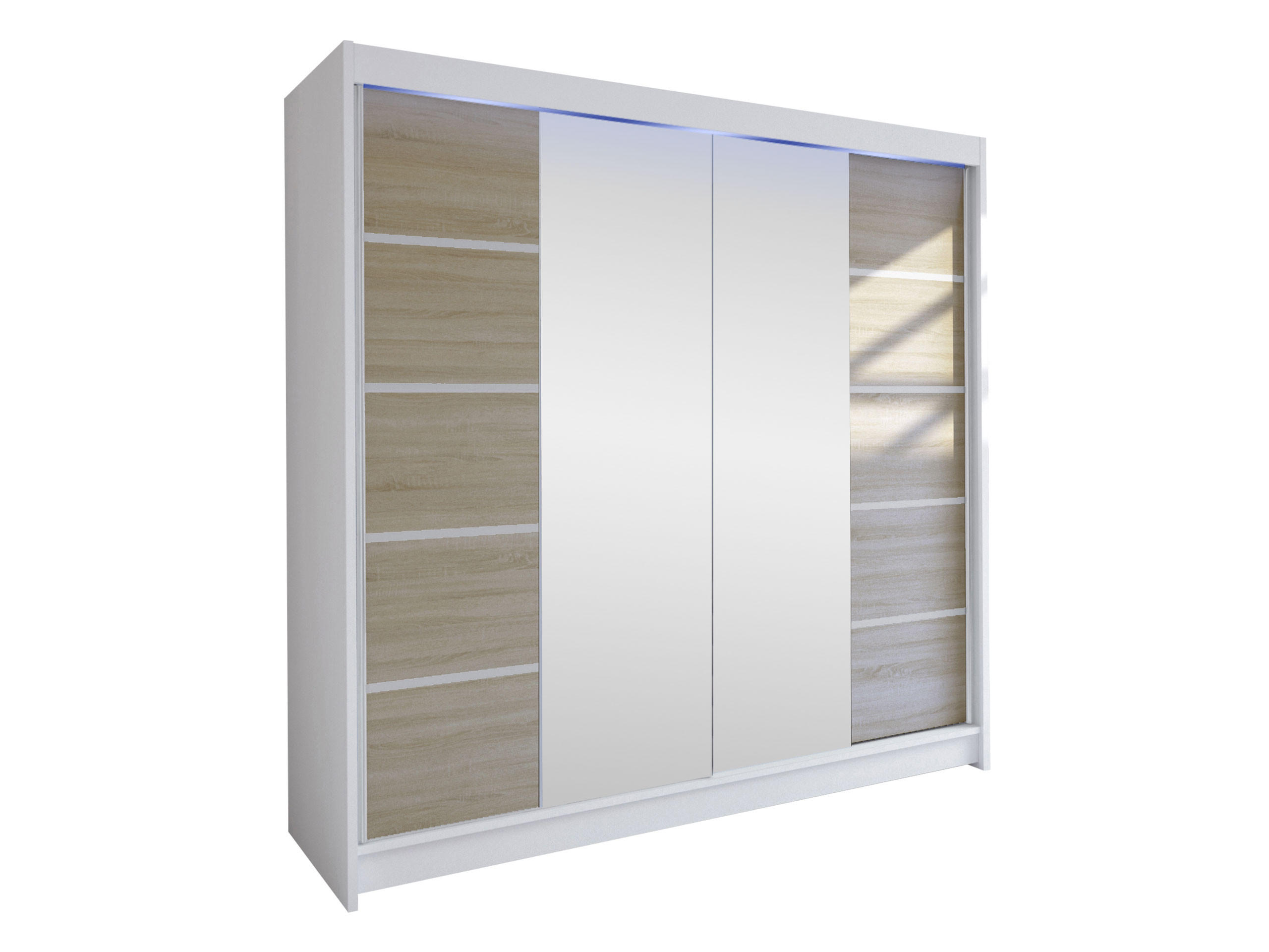 SCHWEBETÜRENSCHRANK Talin V, mit RGB LED Beleuchtung - Beige/Silberfarben, Holzwerkstoff/Metall (180/215/58cm) - MIRJAN24