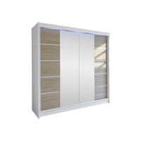 SCHWEBETÜRENSCHRANK Talin V, mit RGB LED Beleuchtung - Beige/Silberfarben, Holzwerkstoff/Metall (180/215/58cm) - MIRJAN24