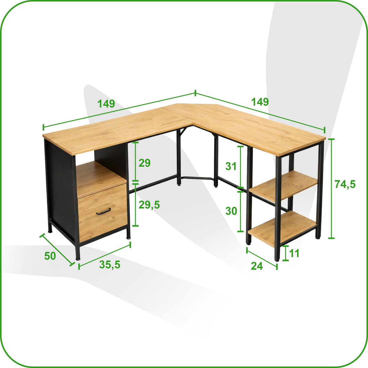 ECKSCHREIBTISCH Holzoptik Eichefarben Metall Schwarz L-Form Büro 149x149x75 cm - Eichefarben/Schwarz, Holzwerkstoff/Metall (149/149/75cm) - Begryf