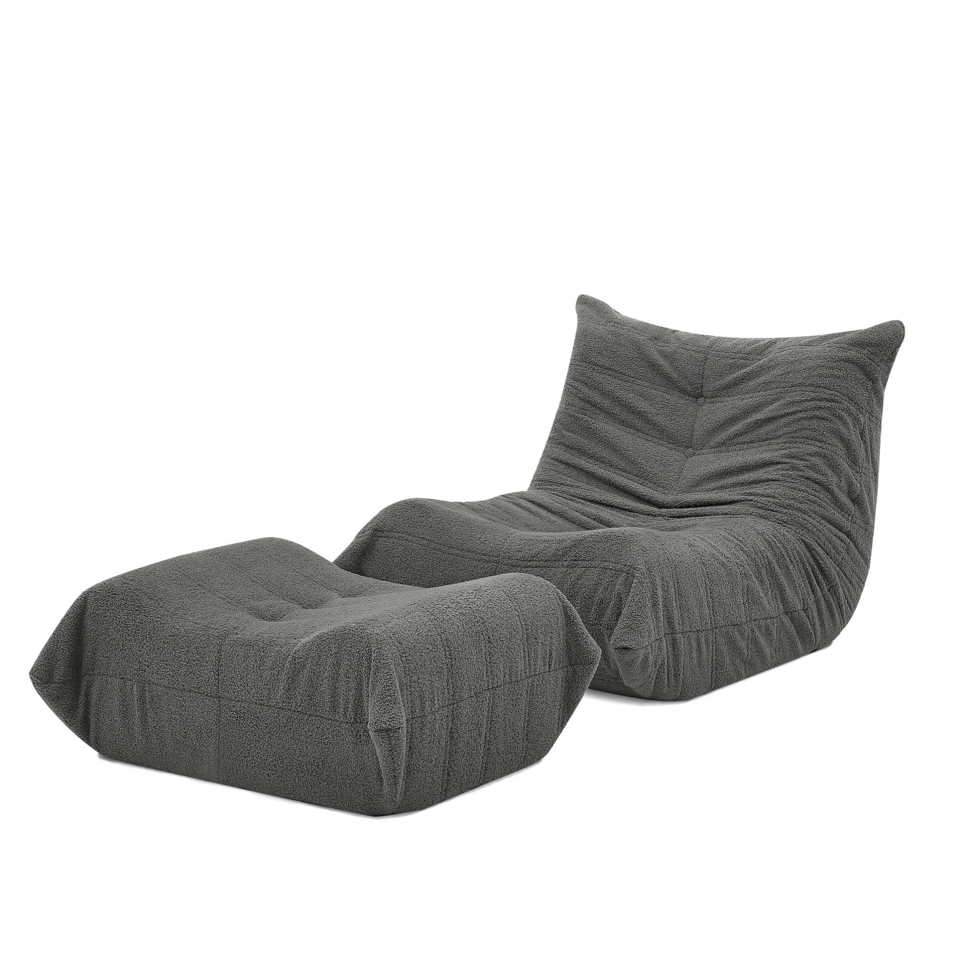 SCHLAFSESSEL mit Fußhocker Teddyfell Grau 2er-Set - Grau, Kunststoff (90/70/100cm) - Beauniv