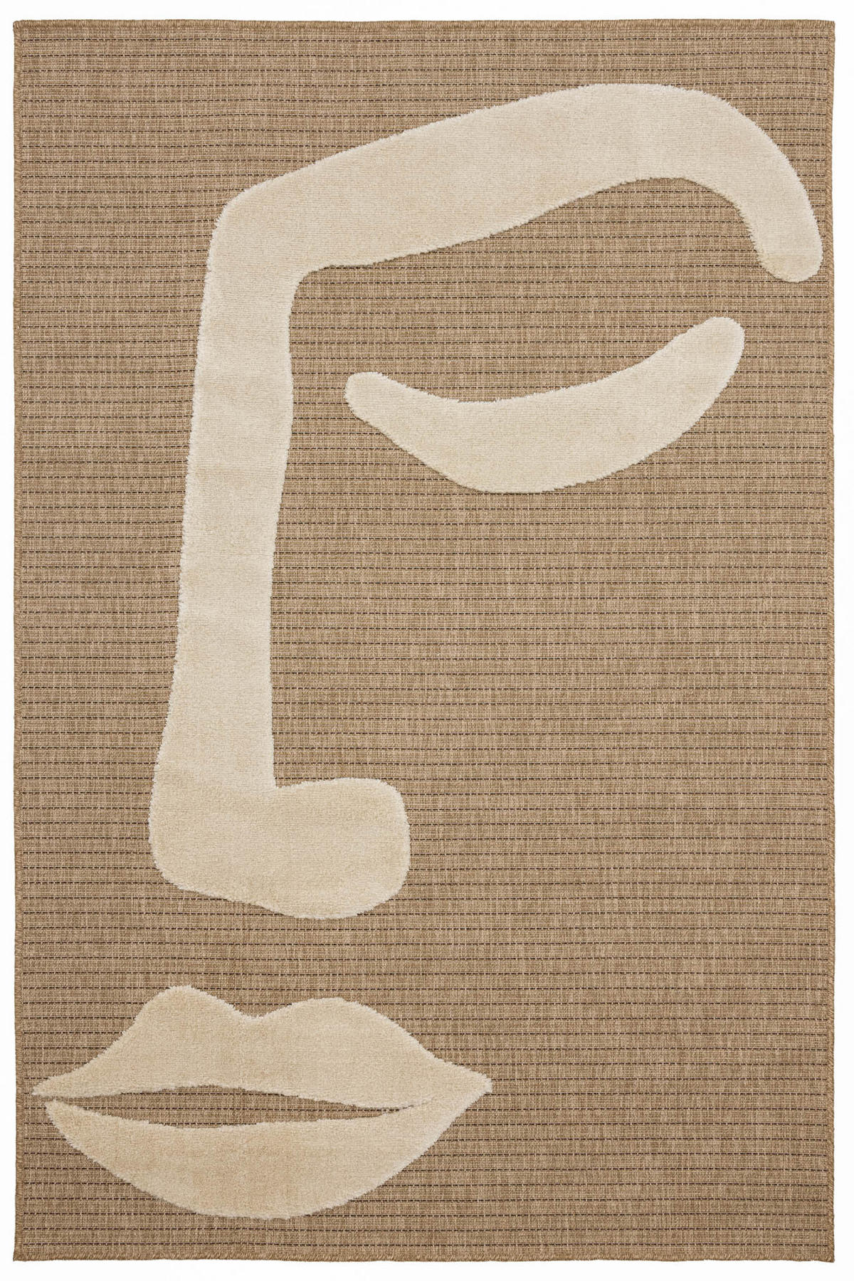 TEPPICH mit Juteoptik weißem Gesichtsmotiv Palma 120x170 cm - Weiß, Textil (150/170cm) - Nazar Rugs