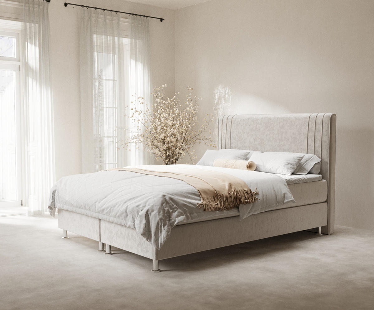 BOXSPRINGBETT Casone Ecru 180/200 cm mit Latex-Topper - Ecru/Silberfarben, Holz/Holzwerkstoff (180/200cm) - Maison de Reve