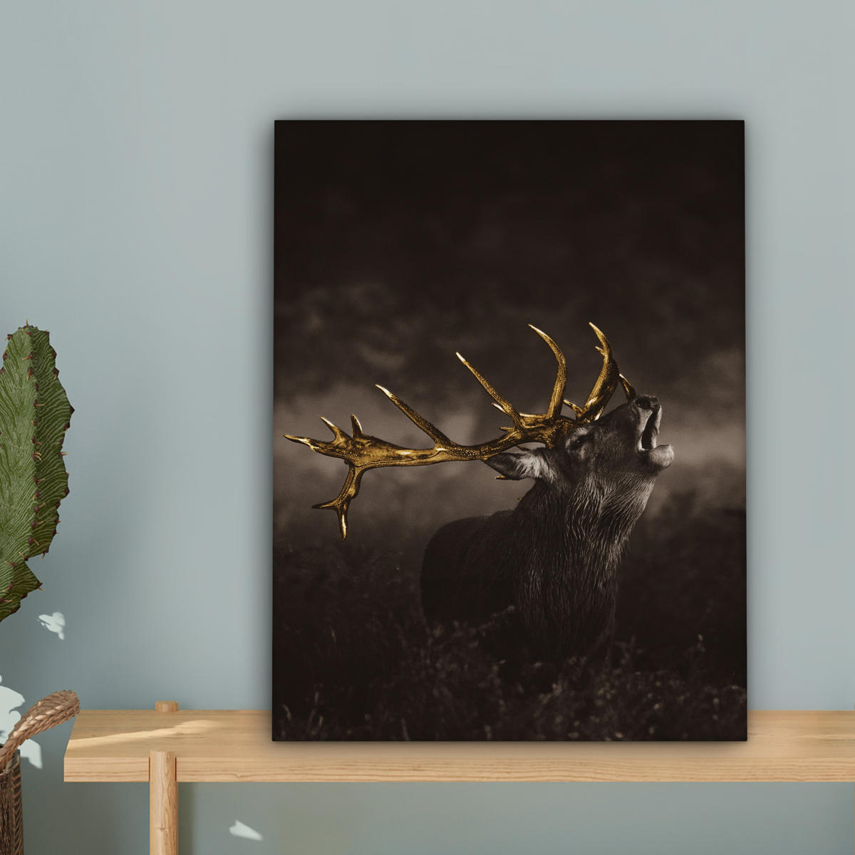 LEINWANDBILD Rotwild - Schwarz - Gold 30x40 cm - Braun, Textil (30/40cm) - MuchoWow