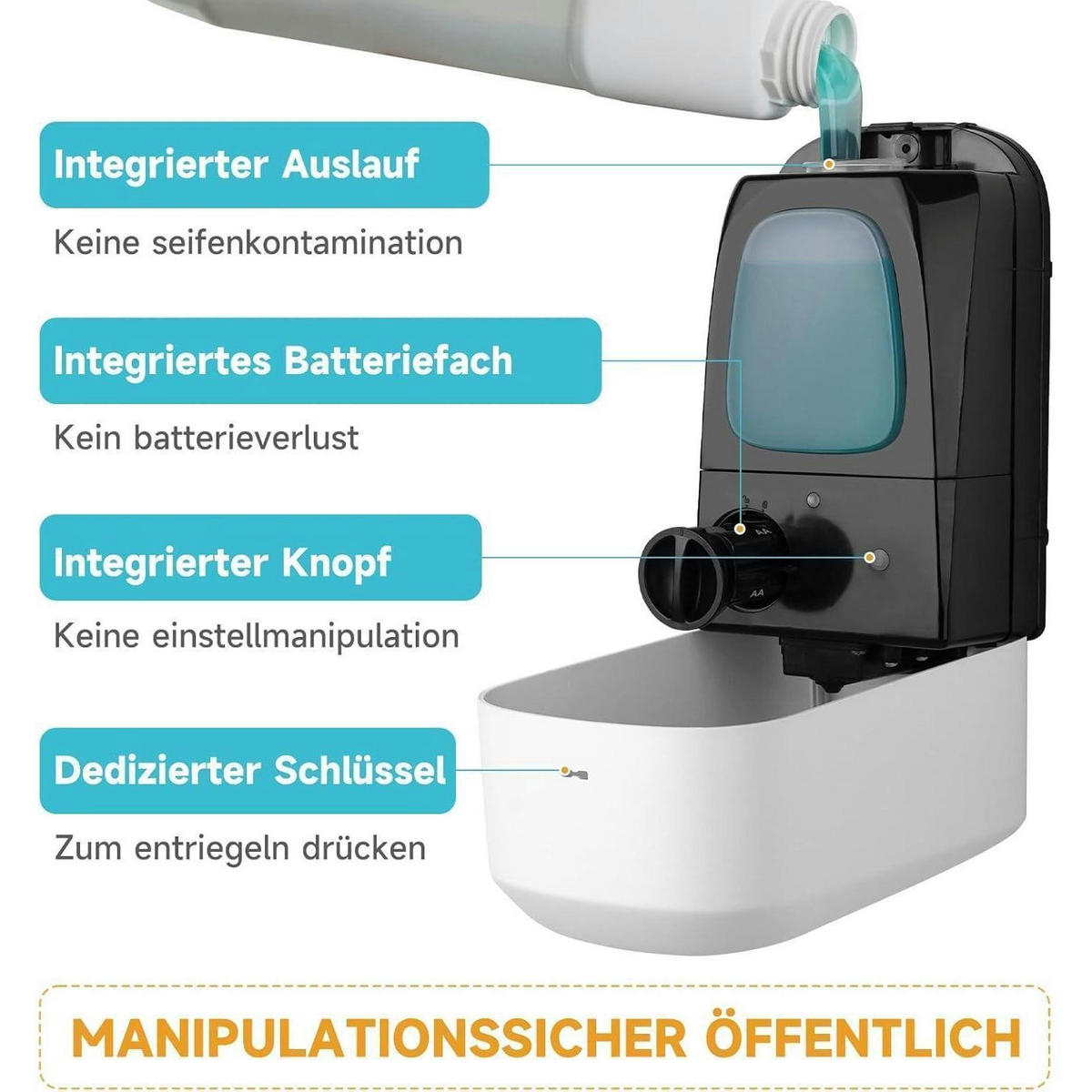 SEIFENSPENDER automatisch Wandmontiert 1000 ml Weiß - Weiß, Kunststoff (14.9/11.2/25.7cm)