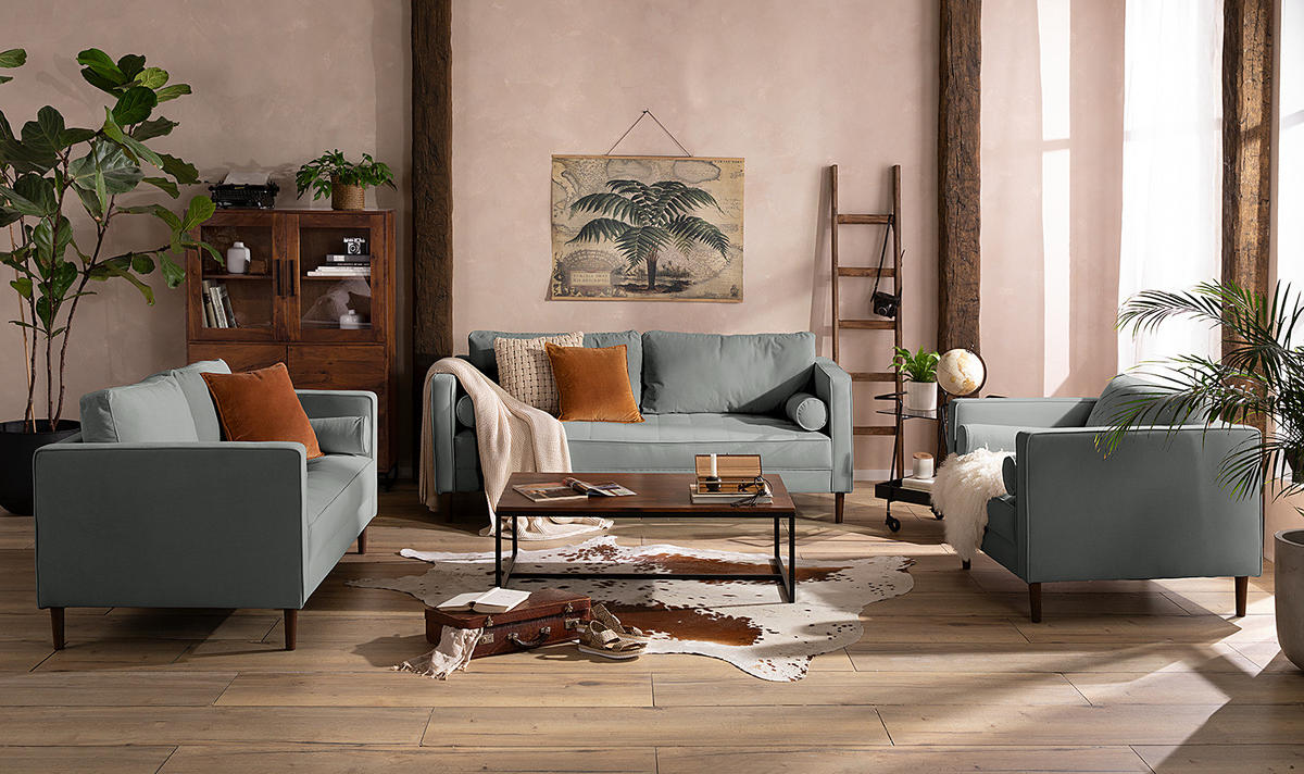 2-SITZER SOFA - Samt - Grau, Textil (150/80/86cm) - home24