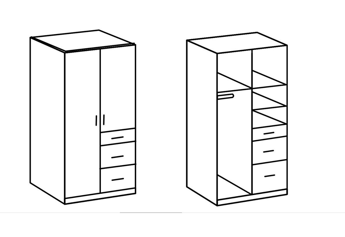 KLEIDERSCHRANK Clack in Weiß mit Fronten in Hochglanz Weiß Lack - Drehtürenschrank 91 cm – mit Schubkästen ohne Spiegel - Weiß, Holzwerkstoff (91/199/58cm)