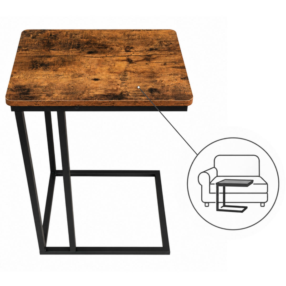 BEISTELLTISCH Metall Holzoptik Schwarz Dunkelbraun mit Rollen oder Standfüßen – 50x35x54 cm - Schwarz/Braun, Holzwerkstoff/Metall (50/35/54cm) - Begryf