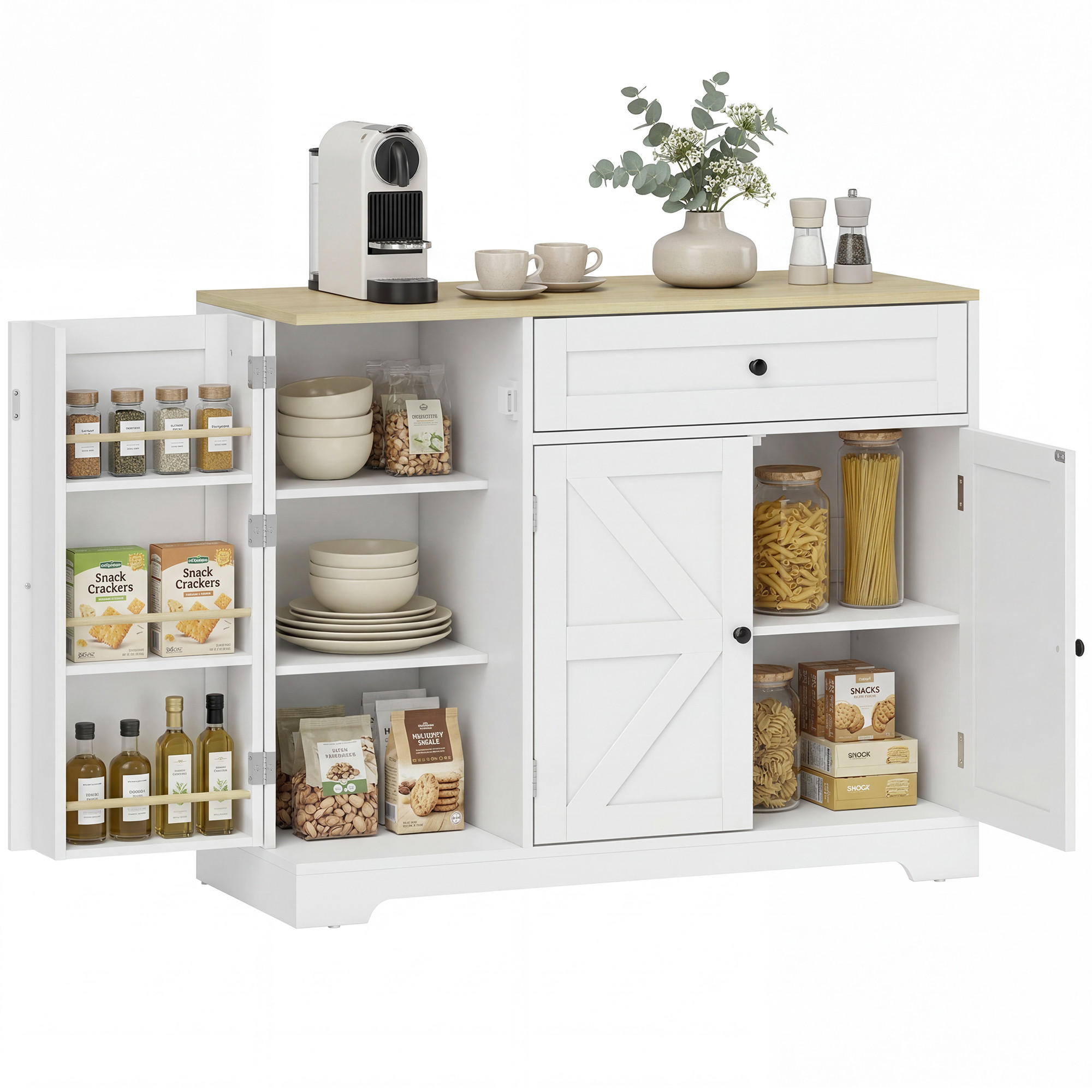 SIDEBOARD DE-08721 Weiß+Holz - Weiß, Holzwerkstoff (100/81/40cm) - ComfortXL