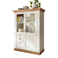 VITRINE weiß Pinie, Eiche 102 x 139 cm, Highboard im Landhaus-Stil - Eiche Wotan/Weiß, Glas/Holzwerkstoff (102/139/44cm) - Furn.Design