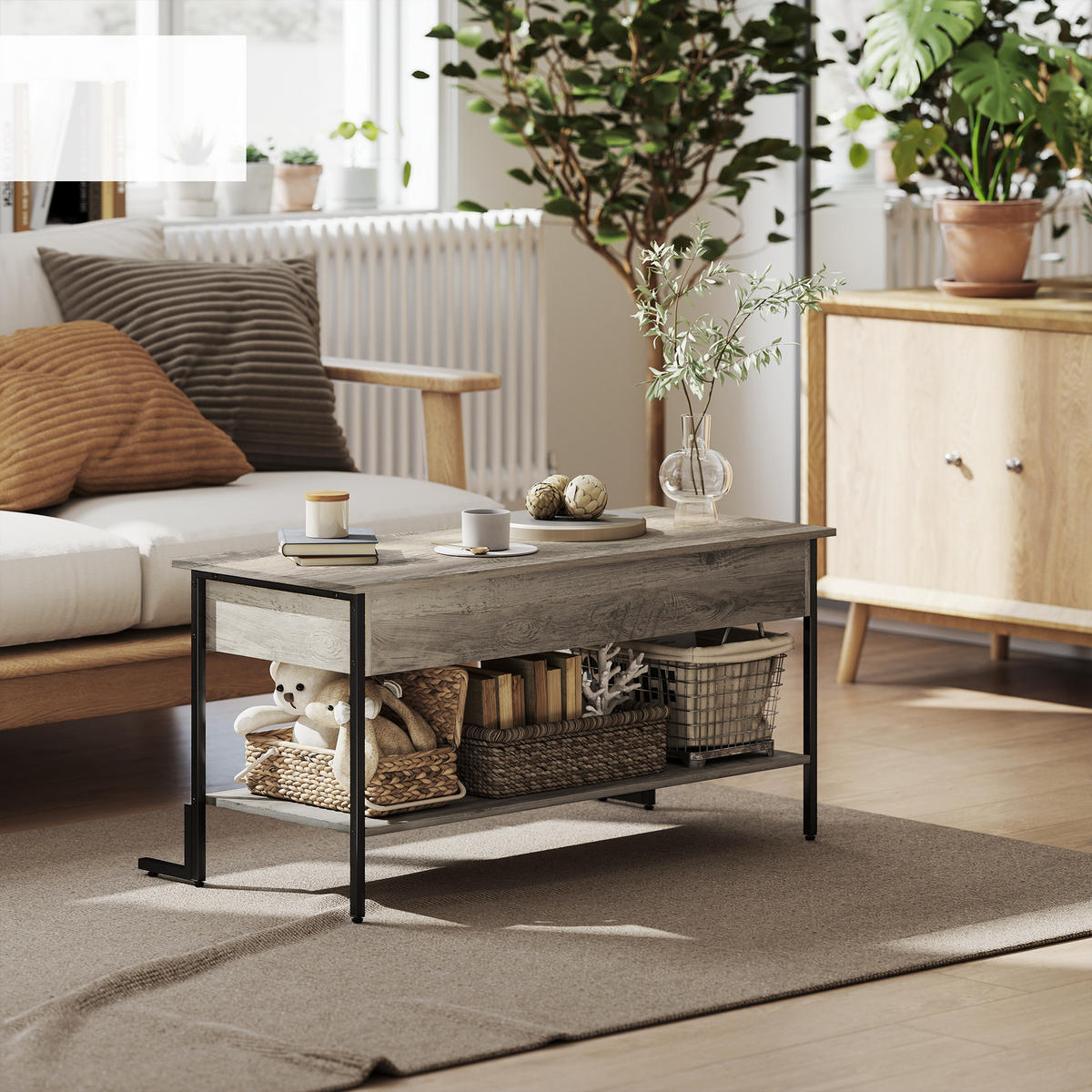 COUCHTISCH DE-15792 klappbare Platte Grau - Grau, Holzwerkstoff (95/40/59cm) - ComfortXL