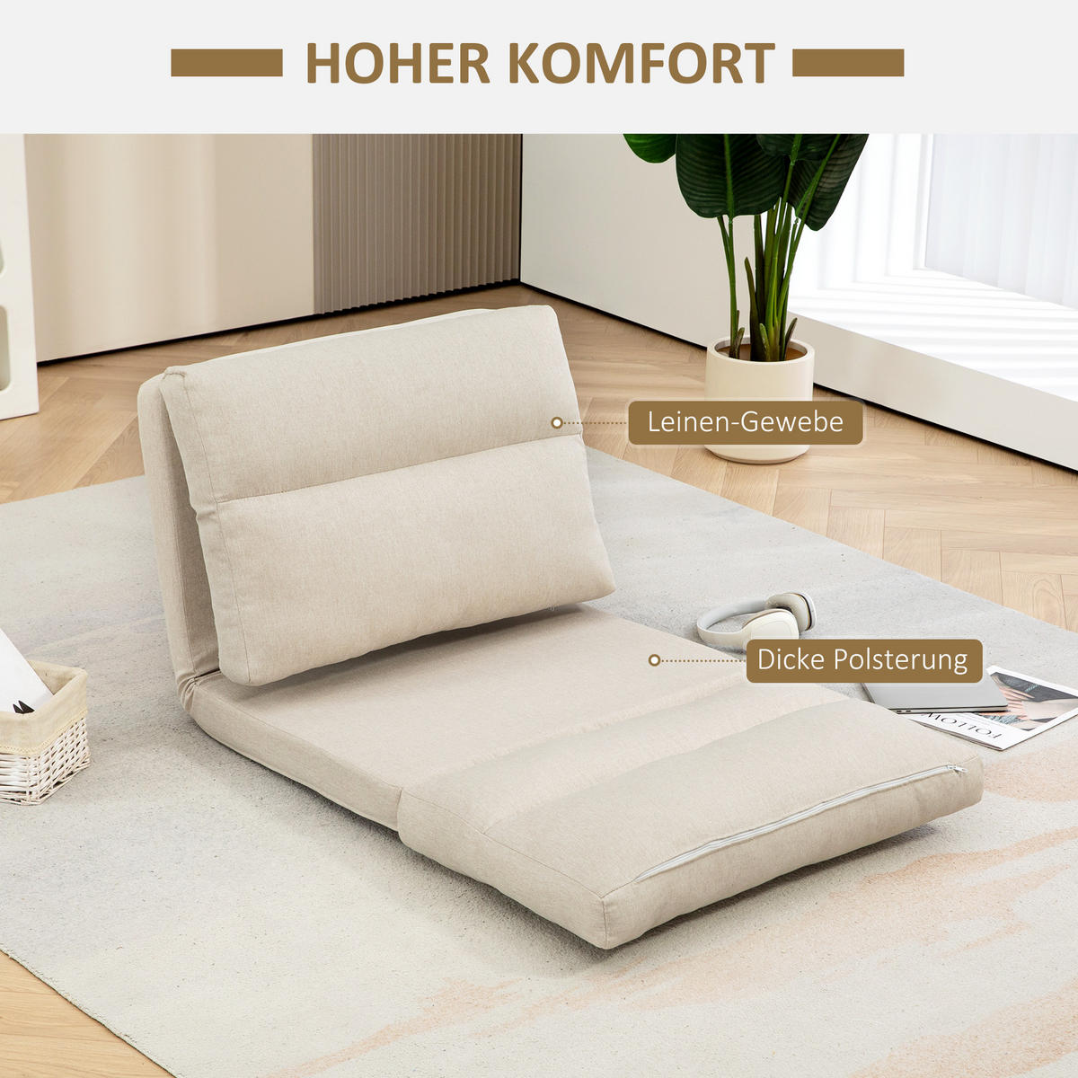 SCHLAFSESSEL Beige - Beige, Textil/Metall (72/56/70cm) - HOMCOM