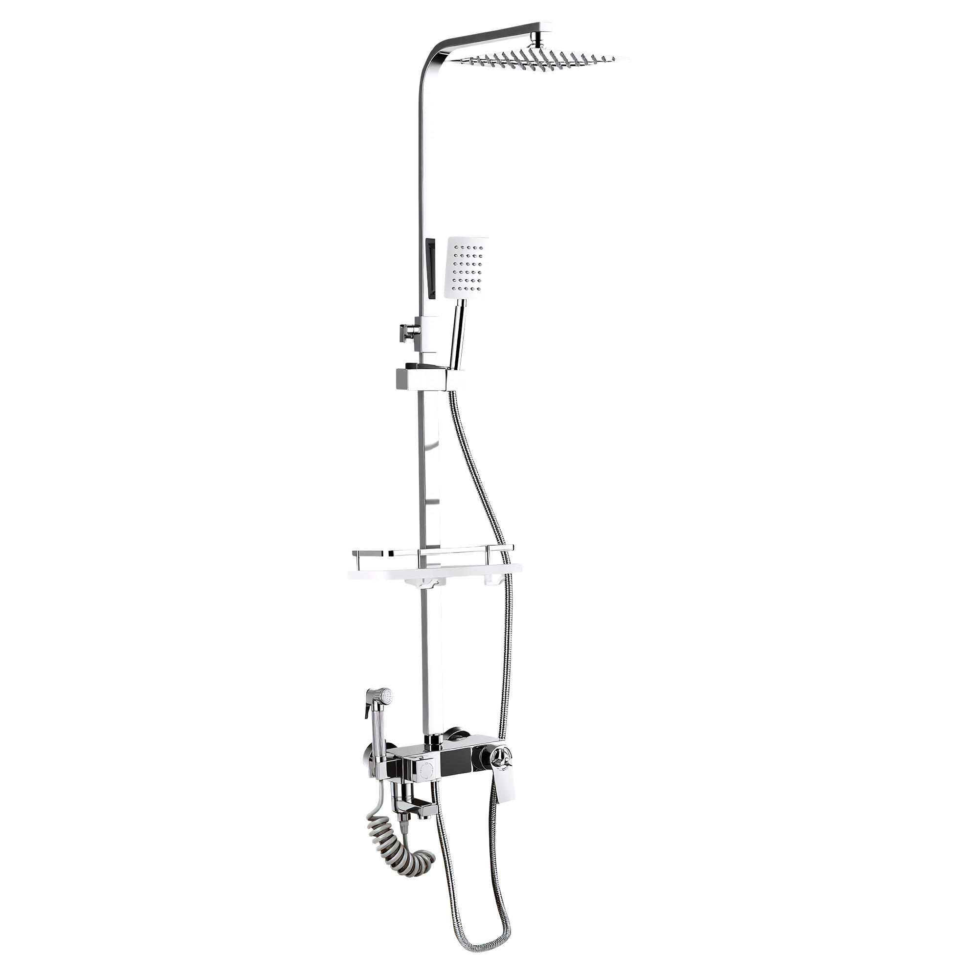 SPRCHOVÝ systém s termostatom, sada s dažďovou sprchou, LED, 4 funkcie, dažďová sprcha s ručnou sprchou, čierna - strieborná, kov (20/124/34cm)