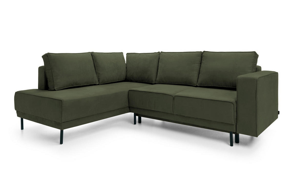 ECKSOFA Rodario Olivgrün Velours - Schwarz/Olivgrün, Textil/Metall (247/187cm) - Selsey