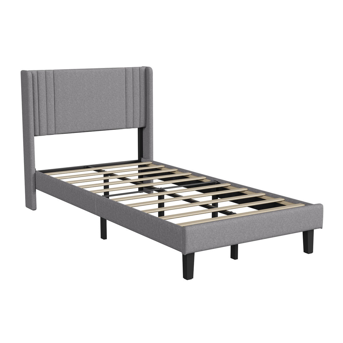 POLSTERBETT 90x200 cm Einzelbett mit Lattenrost, Leinenstoff Grau - Grau, Metall (90/200cm) - EuroLiving