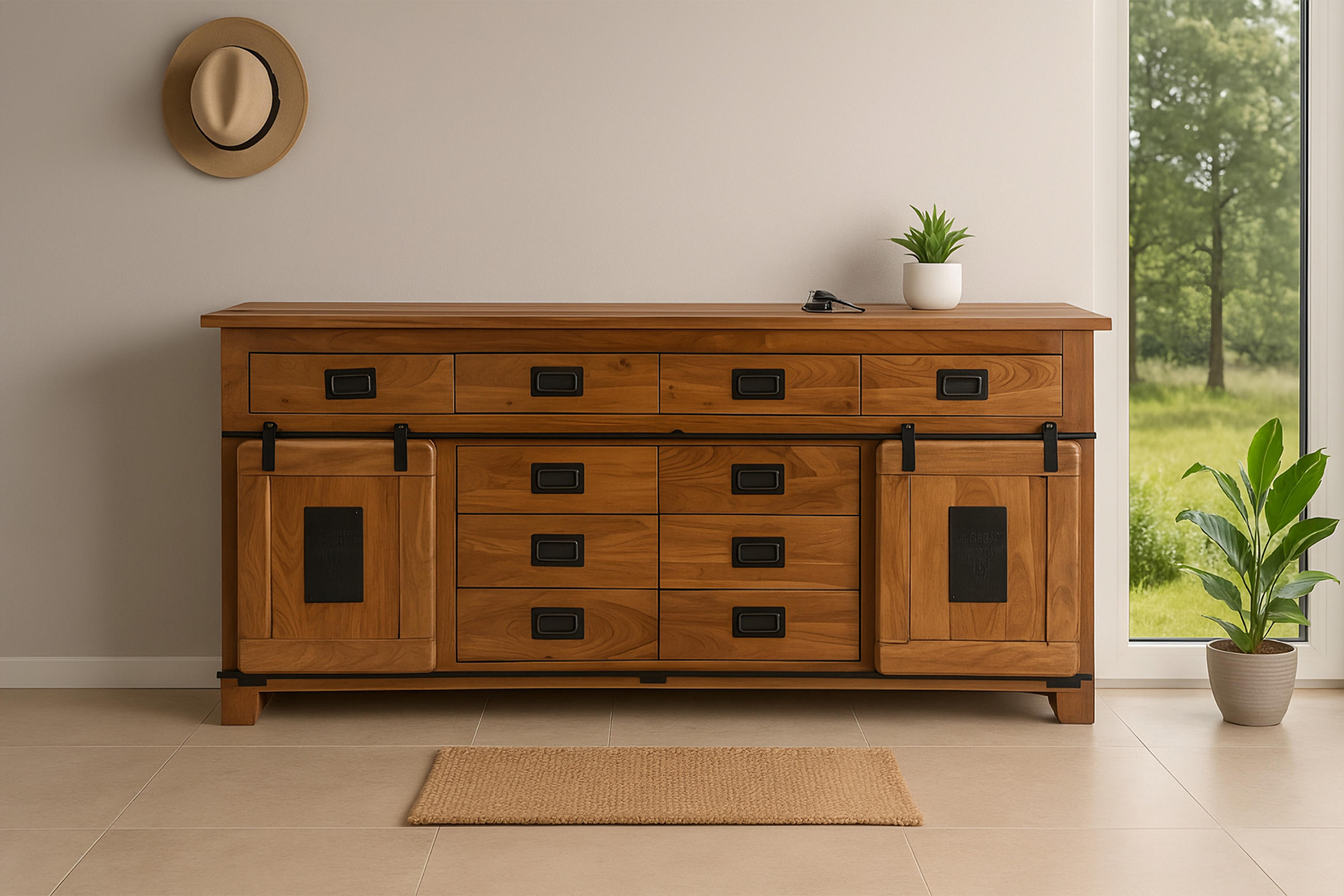 SIDEBOARD LIBRO - Braun/Naturfarben, Akazienholz/Holz (200/90/45cm) - SAM