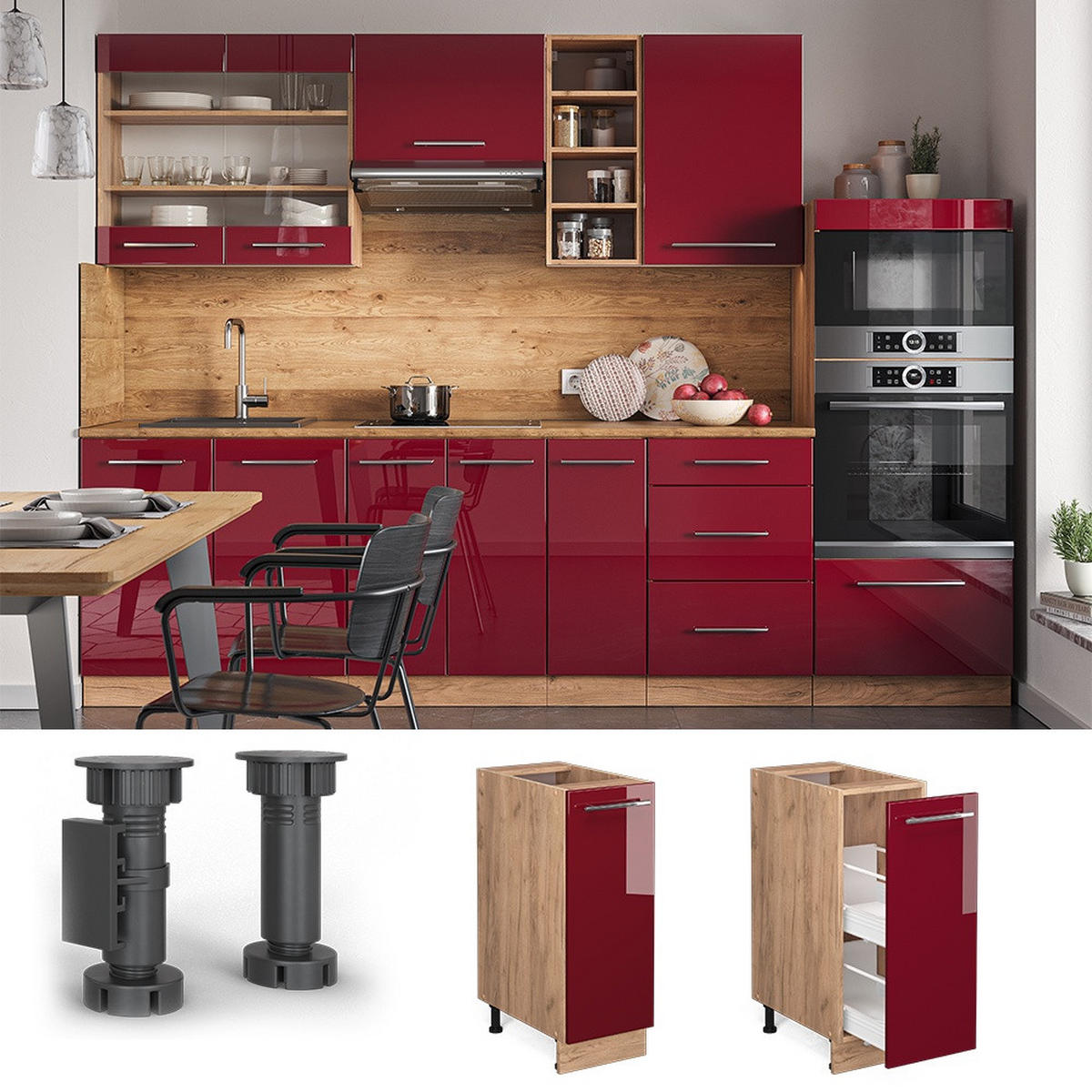 APOTHEKERSCHRANK Fame-Line Bordeaux Hochglanz 30 cm , AP Anthrazit - Eichefarben/Bordeaux, Holzwerkstoff (30/82/60cm) - Vicco