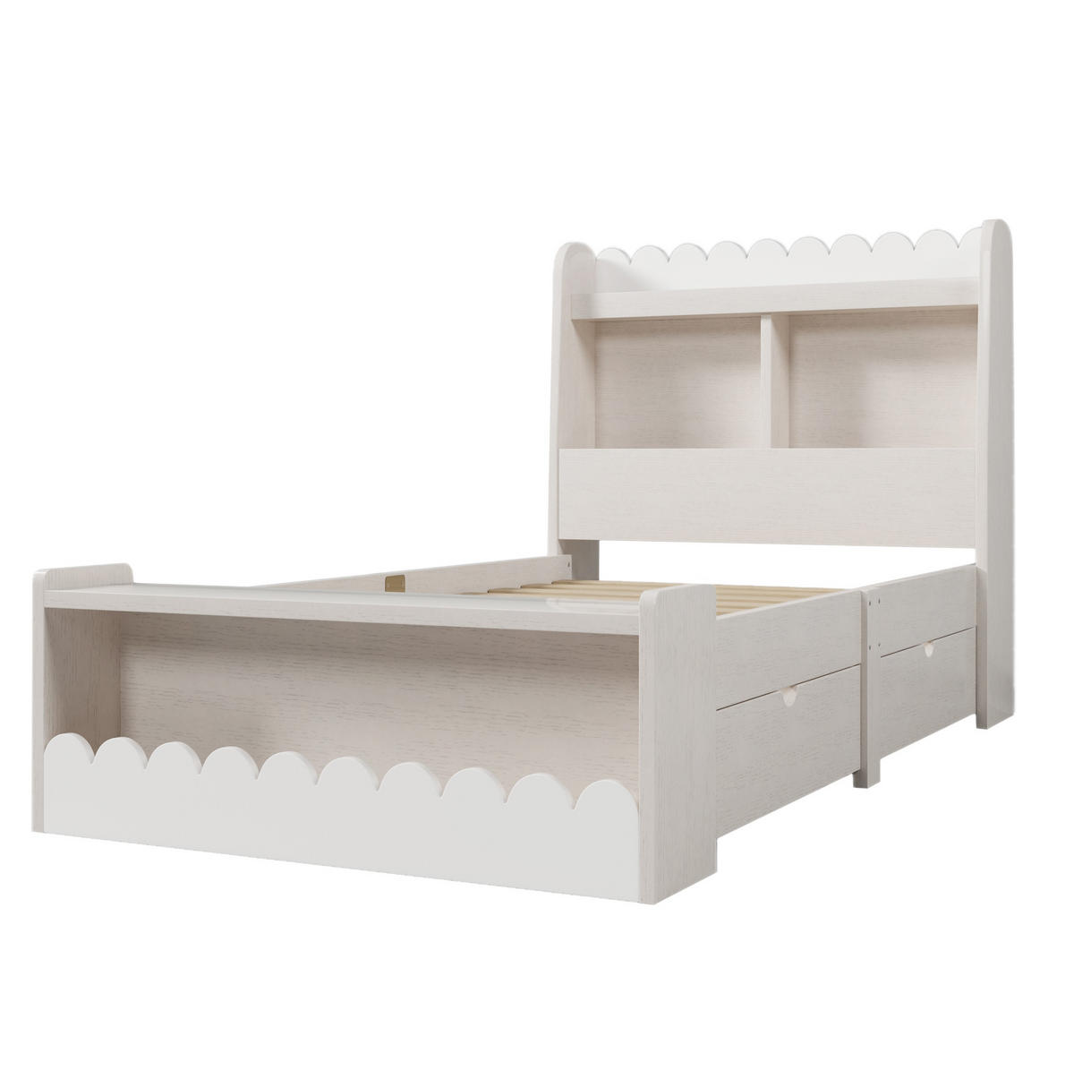 KINDERBETT 90/190 cm aus Massivholz und MDF mit Schubladen, Regal und Sitzbank Weiß/Eichefarben - Weiß, Holzwerkstoff (90/190cm) - Modenvie
