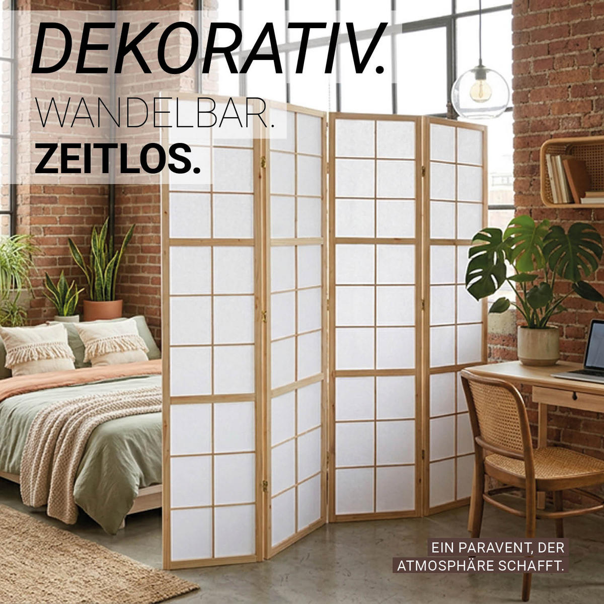 PARAVENT 4-tlg. 176/175 cm Braun Shoji - Braun, Holz (176/175/2cm) - Homestyle4u