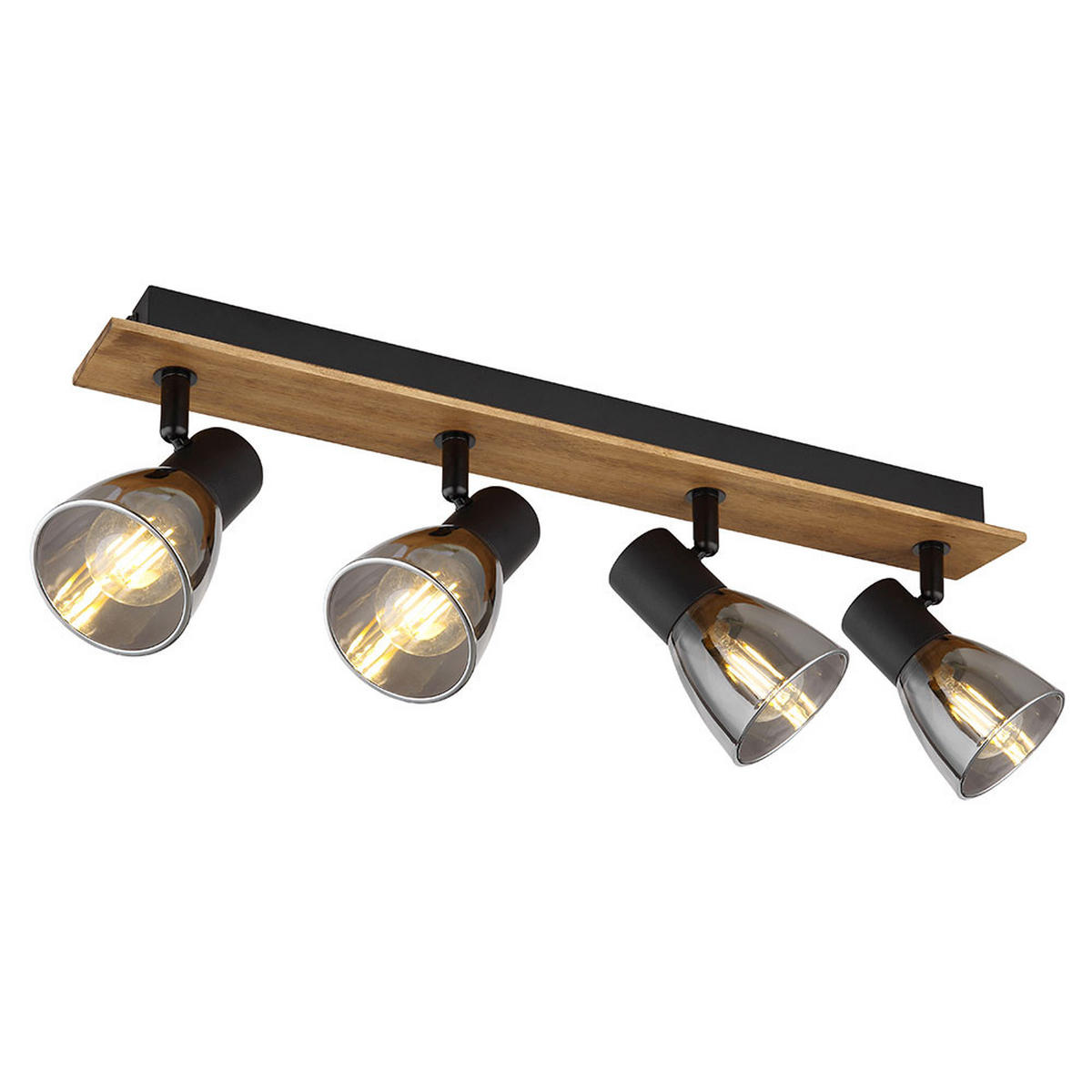 DECKENLEUCHTE Holz, Rauchglas, Schwarz, bewegliche Spots - Schwarz, Holz (50/7/15.5cm) - Globo Lighting
