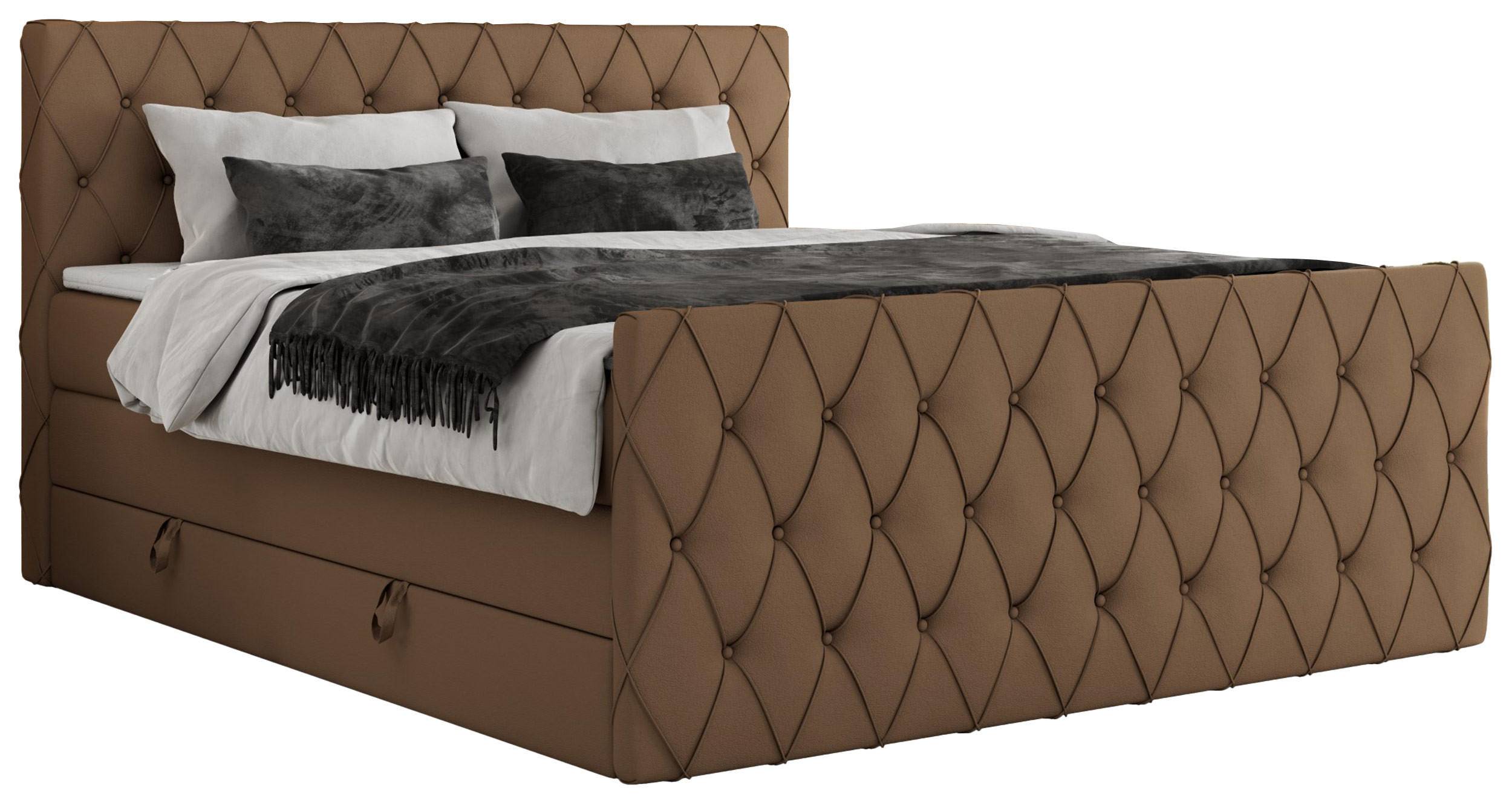 BOXSPRINGBETT MIREN KING DUO 120/200 Braun Kunstleder - H3 - Braun, Holz/Textil (120/200cm) - MKS