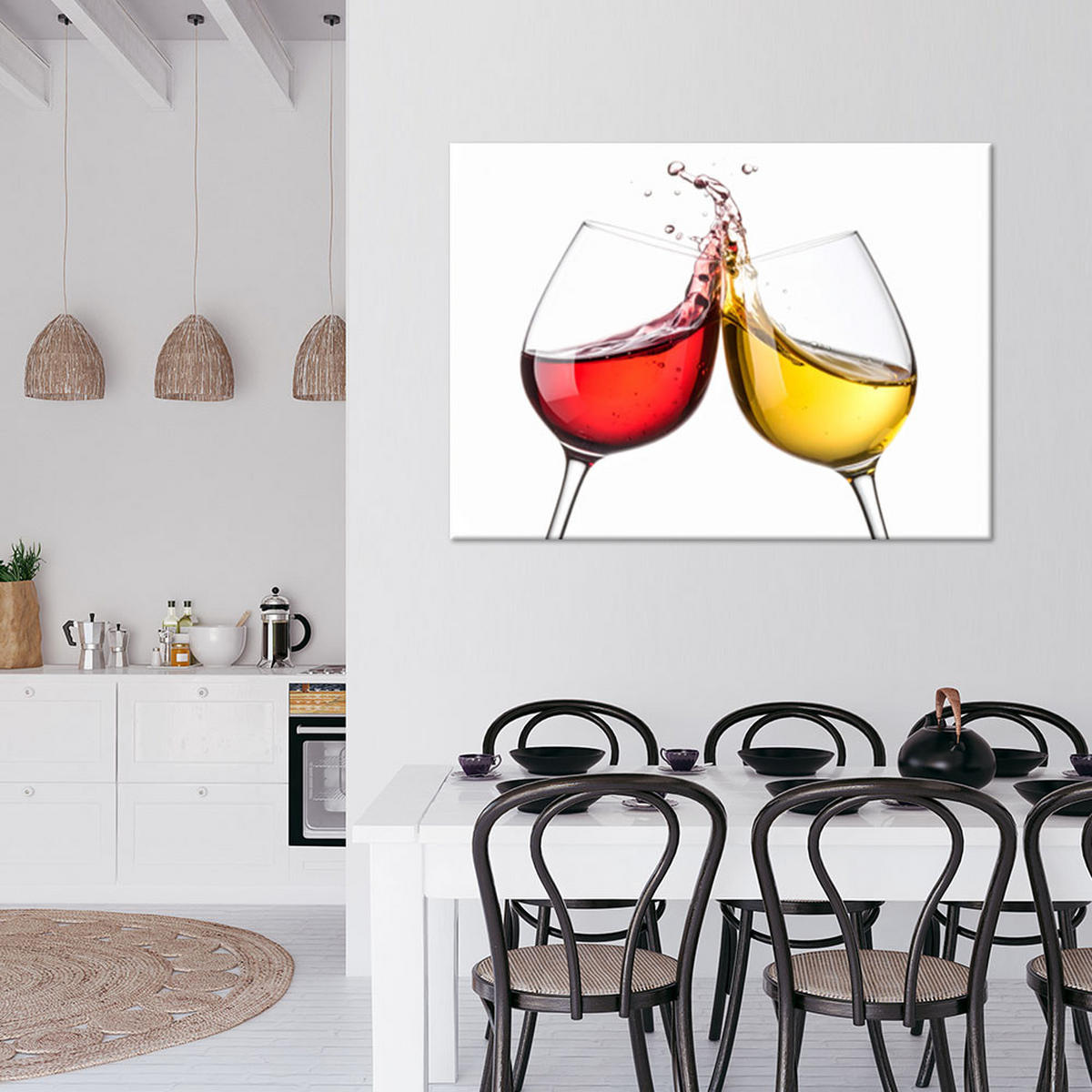 LEINWANDBILD Weißer und roter Wein 120x80cm - Multicolor, Textil (120/80cm) - Feeby