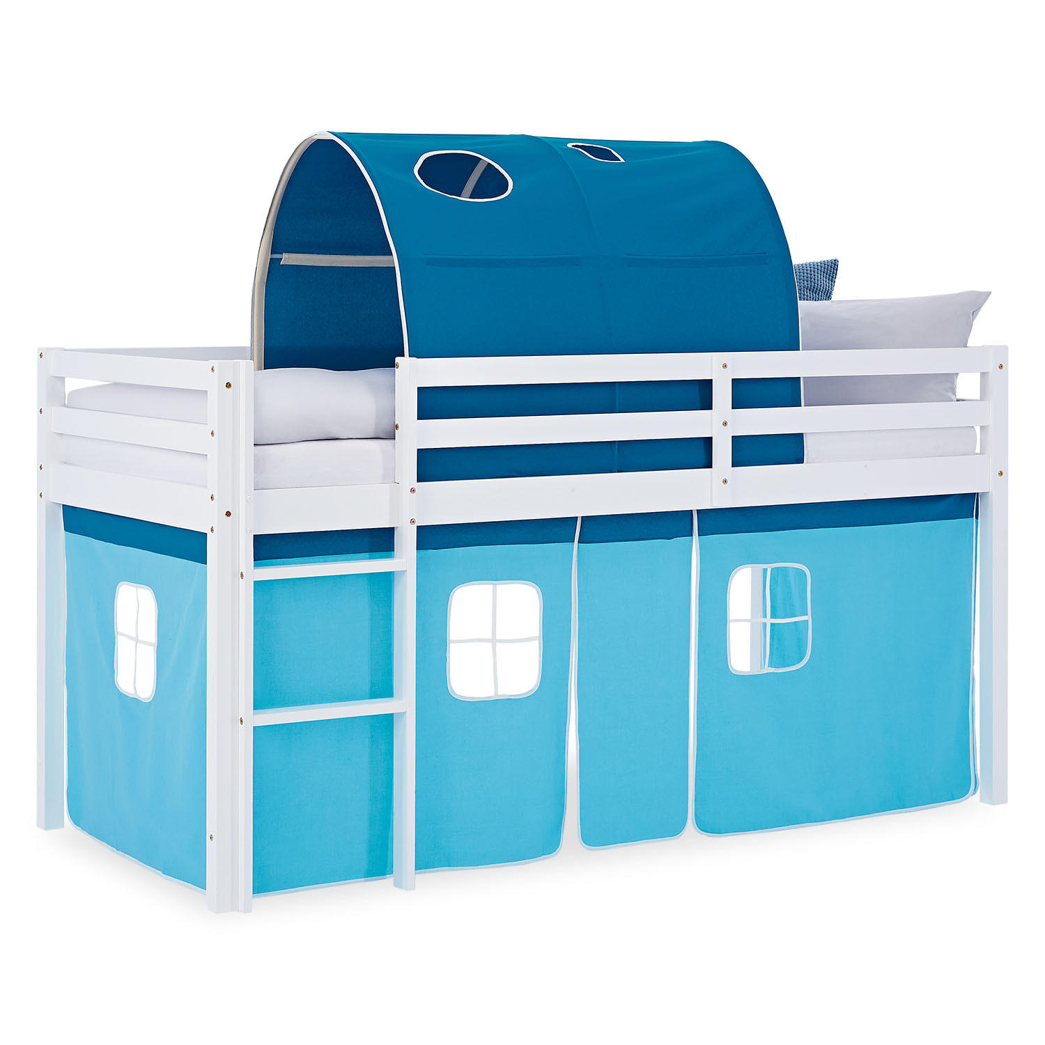 Homestyle4u Hochbett Blau, Weiß 90x200 cm