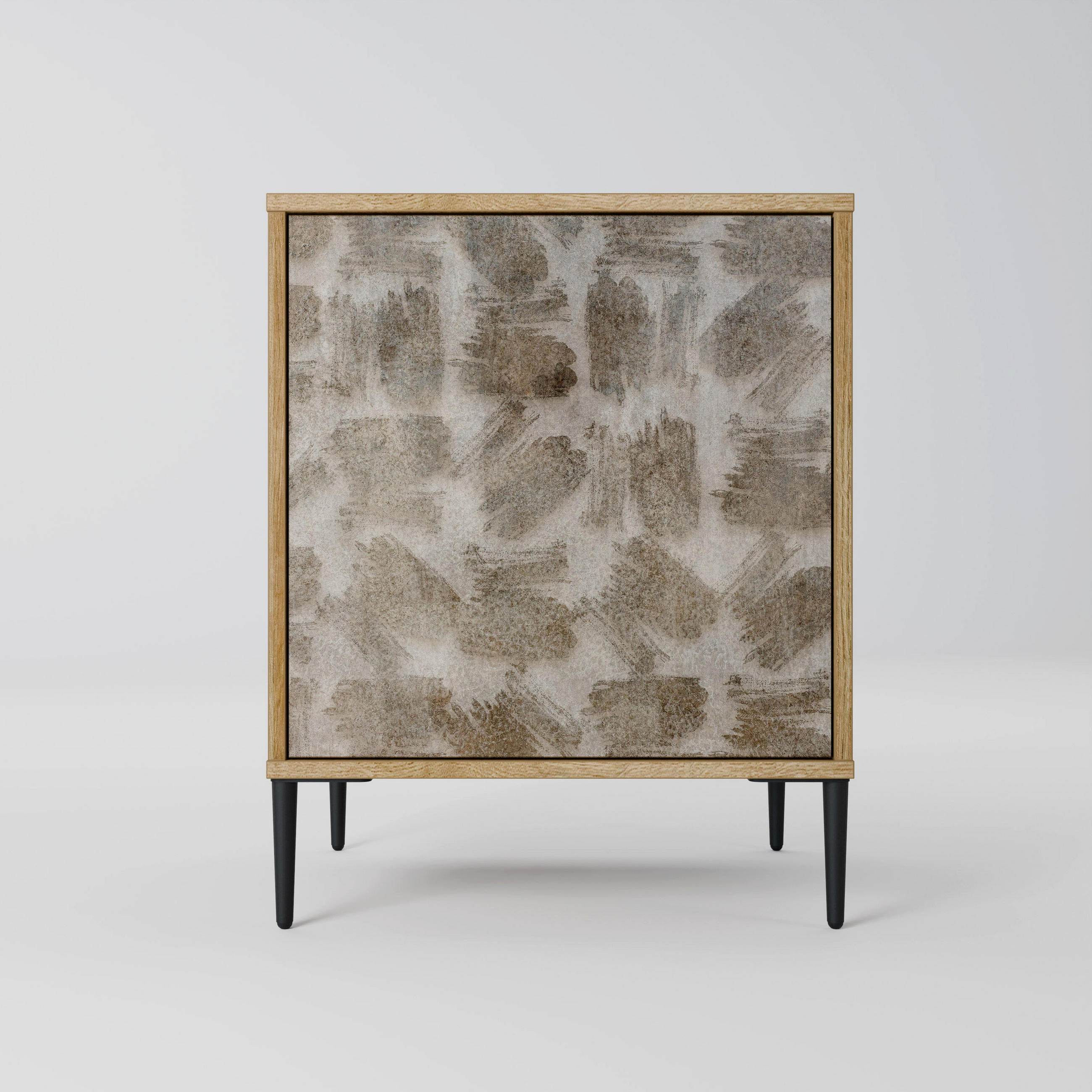SIDEBOARD SLIGHTLY BLURRED, Eichefarben, 57,5x42x72,5 cm, Schwarze Metallfüße - Eichefarben/Multicolor, Holzwerkstoff/Metall (57.5/72.5/42cm) - SpaceRebels