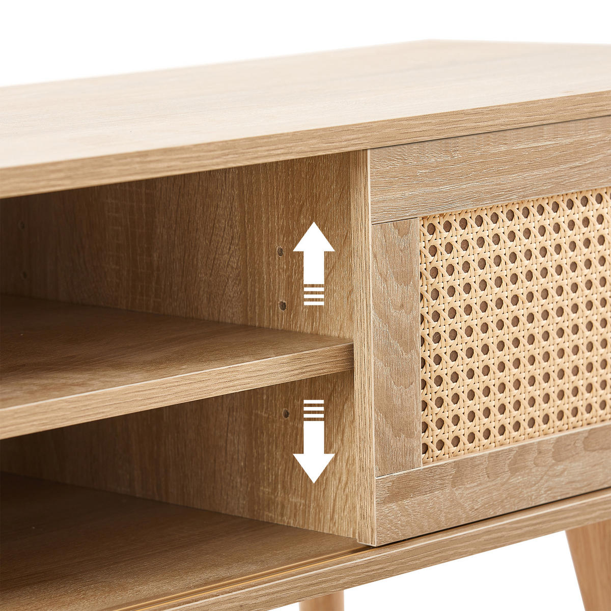 TV-ELEMENT140X40X45CM Rattan-Schiebetüren Massivholzbeine Naturfarbenholzoptik - Naturfarben, Holz (49/12/150cm) - Raelunyi