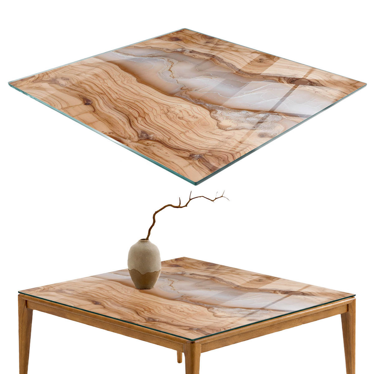 TISCHPLATTE 60x60 cm Naturholz mit Harz - Beige, Glas (0.4/60/60cm) - TULUP