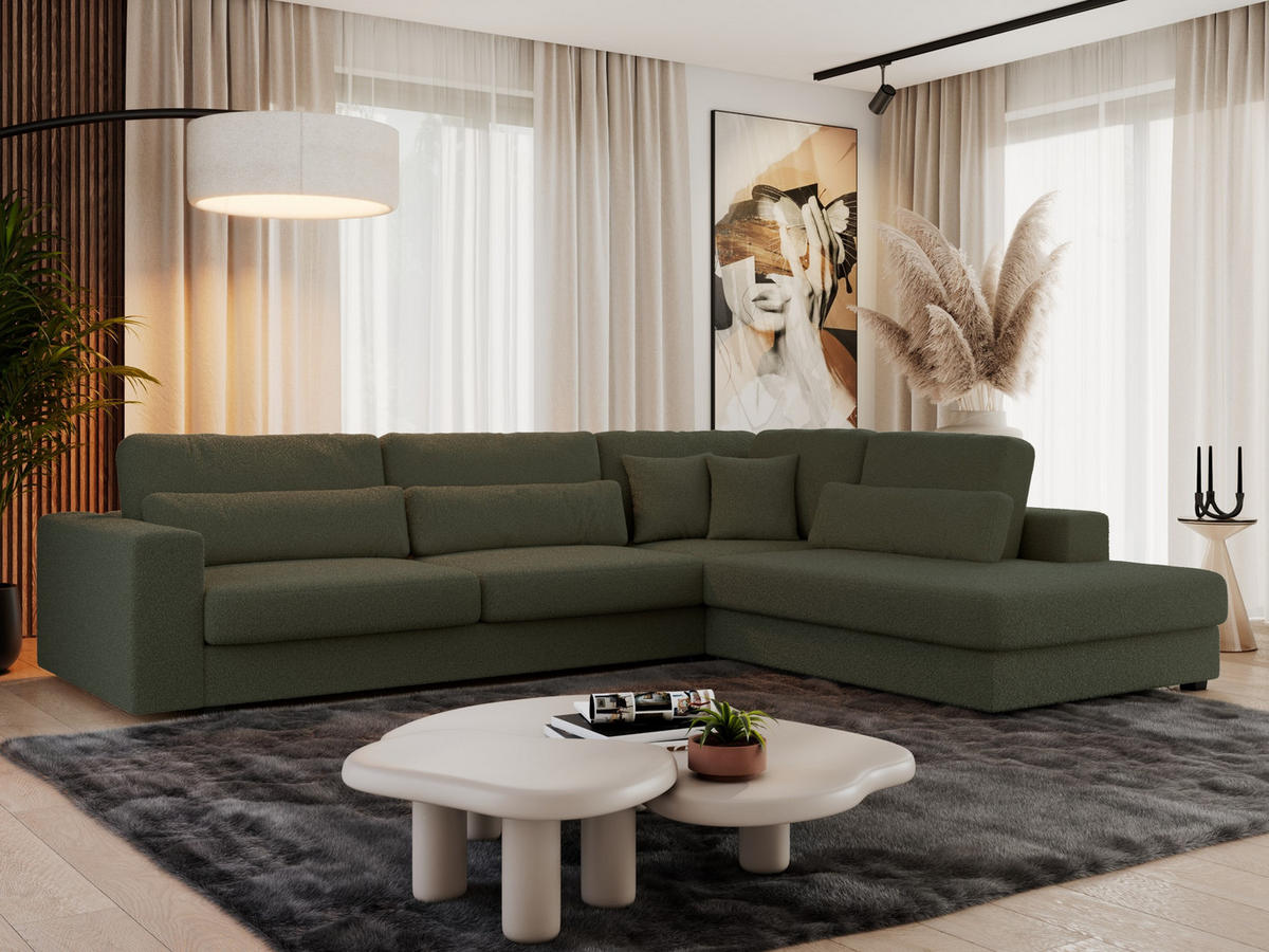 ECKSOFA Savona Grün Boucle - rechts - Schwarz/Grün, Kunststoff/Textil (249/316cm) - MKS