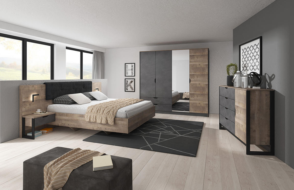 KLEIDERSCHRANK Arden Sand Grange Eiche - matera 220 cm / 56 cm / 204 cm - Braun/Grau, Holz/Holzwerkstoff (220/204/56cm) - Feldmann-Wohnen