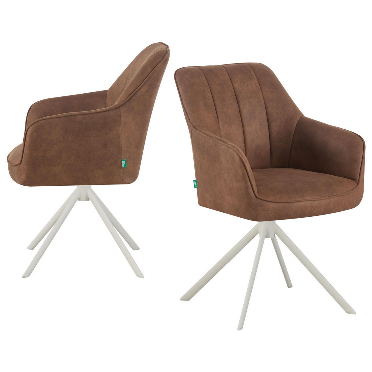 ESSZIMMERSTUHL THOMAS-VIVI 2er-Set 360°drehbar - Weiß/Braun, Textil/Metall (57/88/63cm) - DUBI Möbel