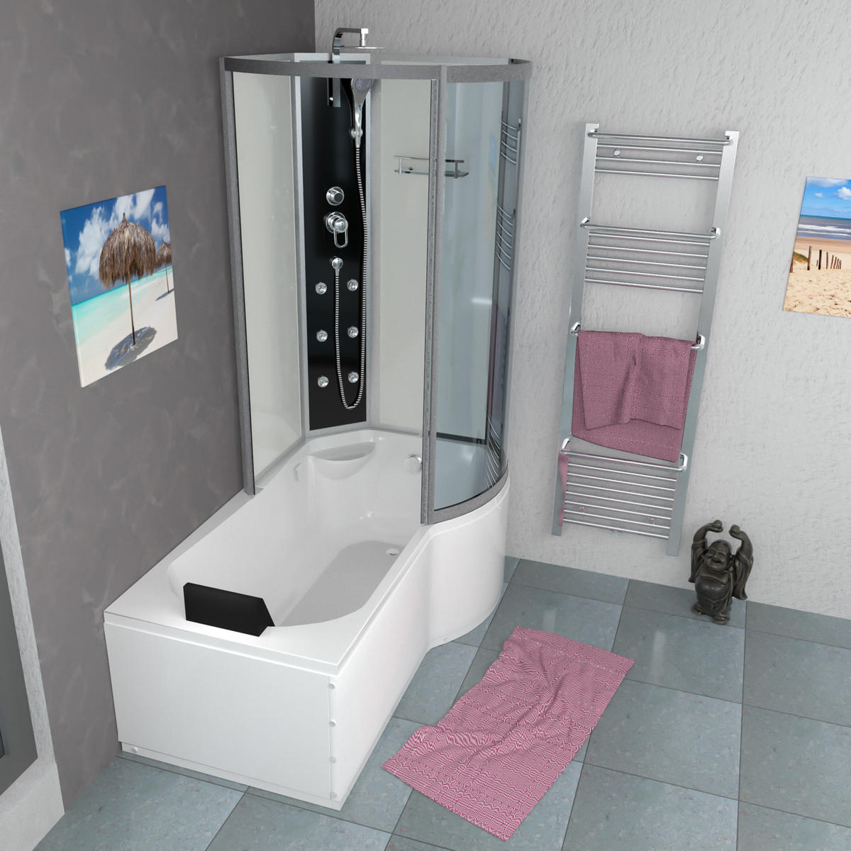 DUSCHKABINE mit Wanne K50-L00-EC Weiß 170x100 - Weiß, Glas/Kunststoff (170/98/225cm) - AcquaVapore by Sandra Jentho