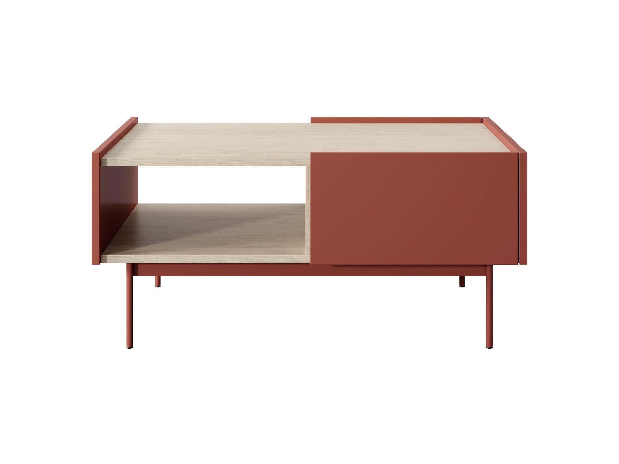COUCHTISCH Color Keramikrot / Eiche Linea 97 / 65 / 45cm - Hellbraun/Rot, Holz/Holzwerkstoff (65/97/45cm) - Feldmann-Wohnen