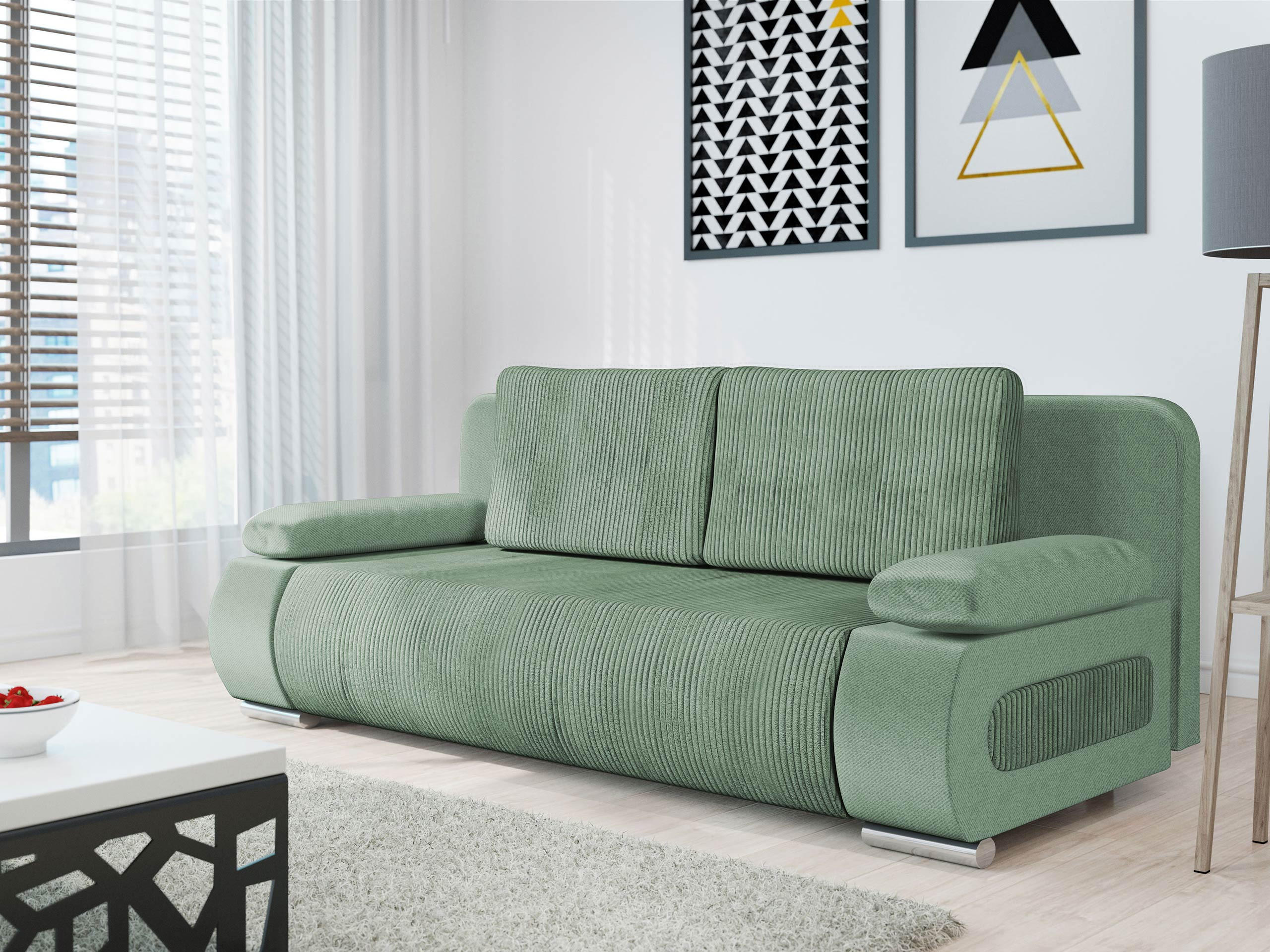SCHLAFSOFA Emma Cord - Hellgrün, Holz/Kunststoff (200/77/92cm) - MIRJAN24