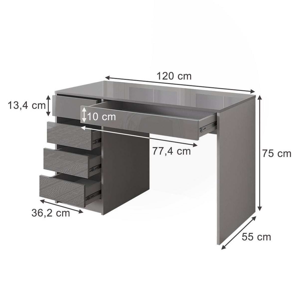 STŮL Sherry Šedá s vysokým leskem - šedá, kompozitní dřevo (120/55/75cm) - Vicco