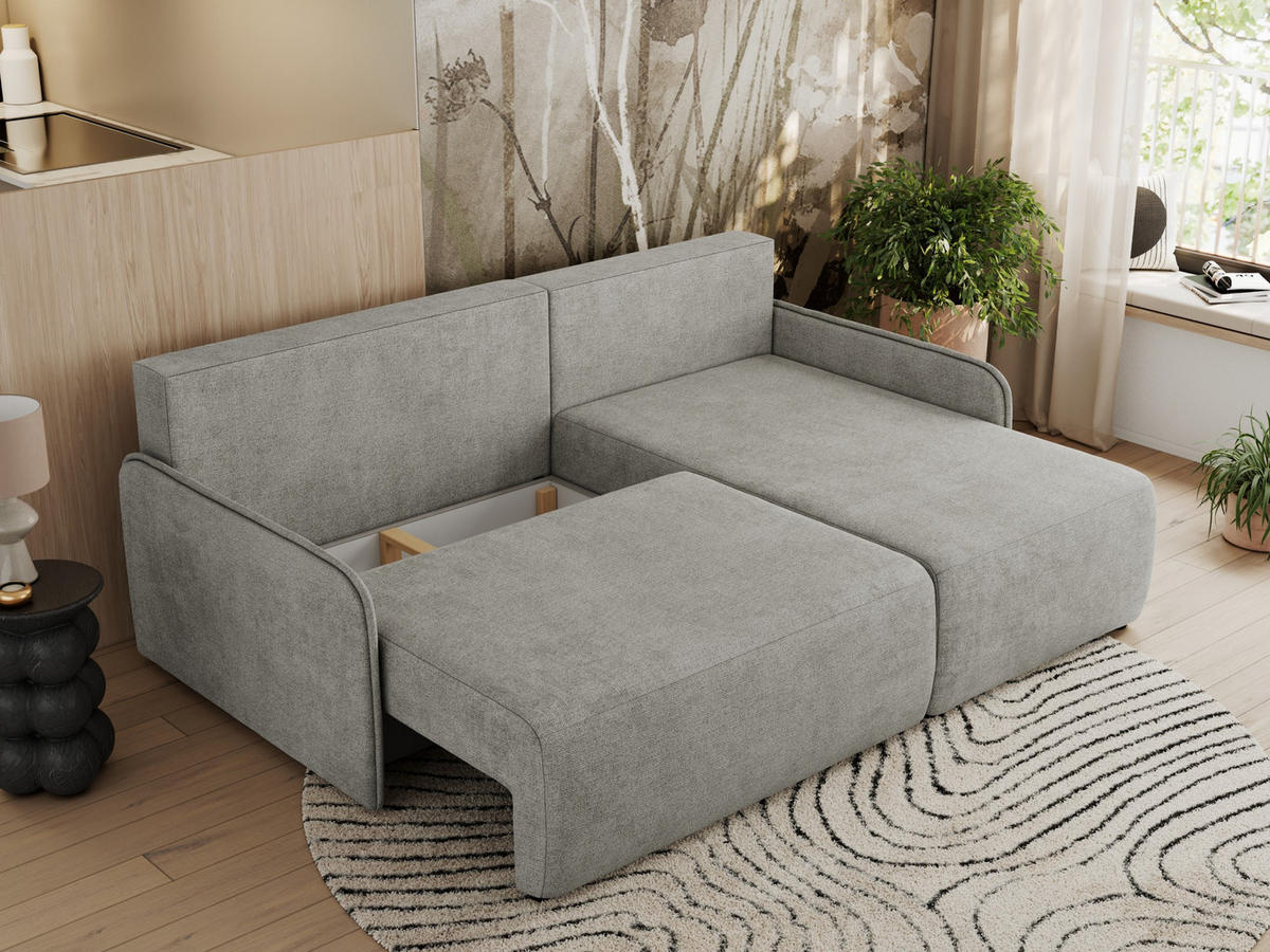 ECKSCHLAFSOFA ARPA L Hellgrau Struktur - rechts - Hellgrau/Schwarz, Kunststoff/Textil (150/198cm) - MKS
