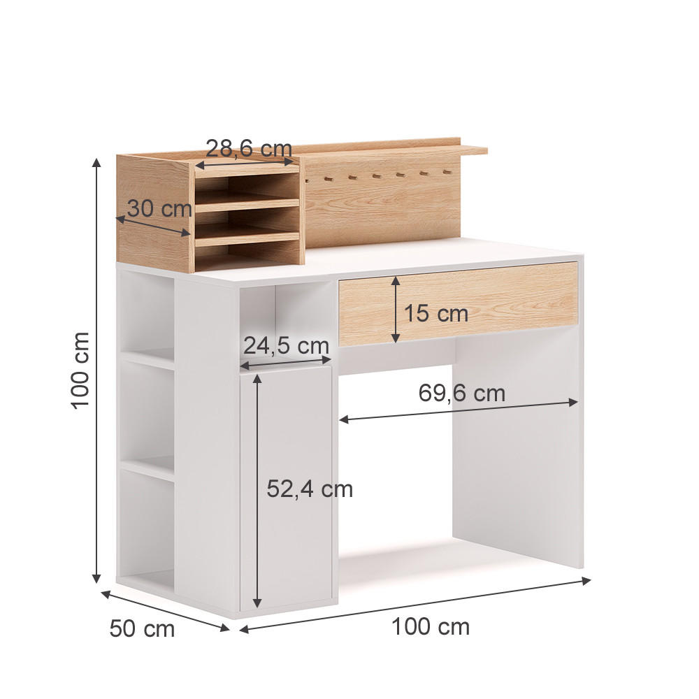 Thumbnail - Vicco Schreibtisch, Weiß, Sonoma Eiche, Holzwerkstoff, 9 Fächer, 1 Schubladen, Rechteckig,Rechteckig, 100x100x50 cm, Arb...