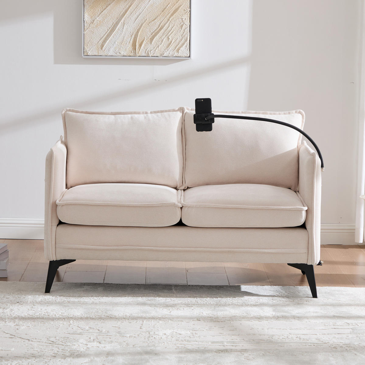 2-SITZER Sofa Chenille mit Handyhalter und Seitentaschen 127/69/66 cm Beige - Beige, Textil (66/127/69cm) - Redom